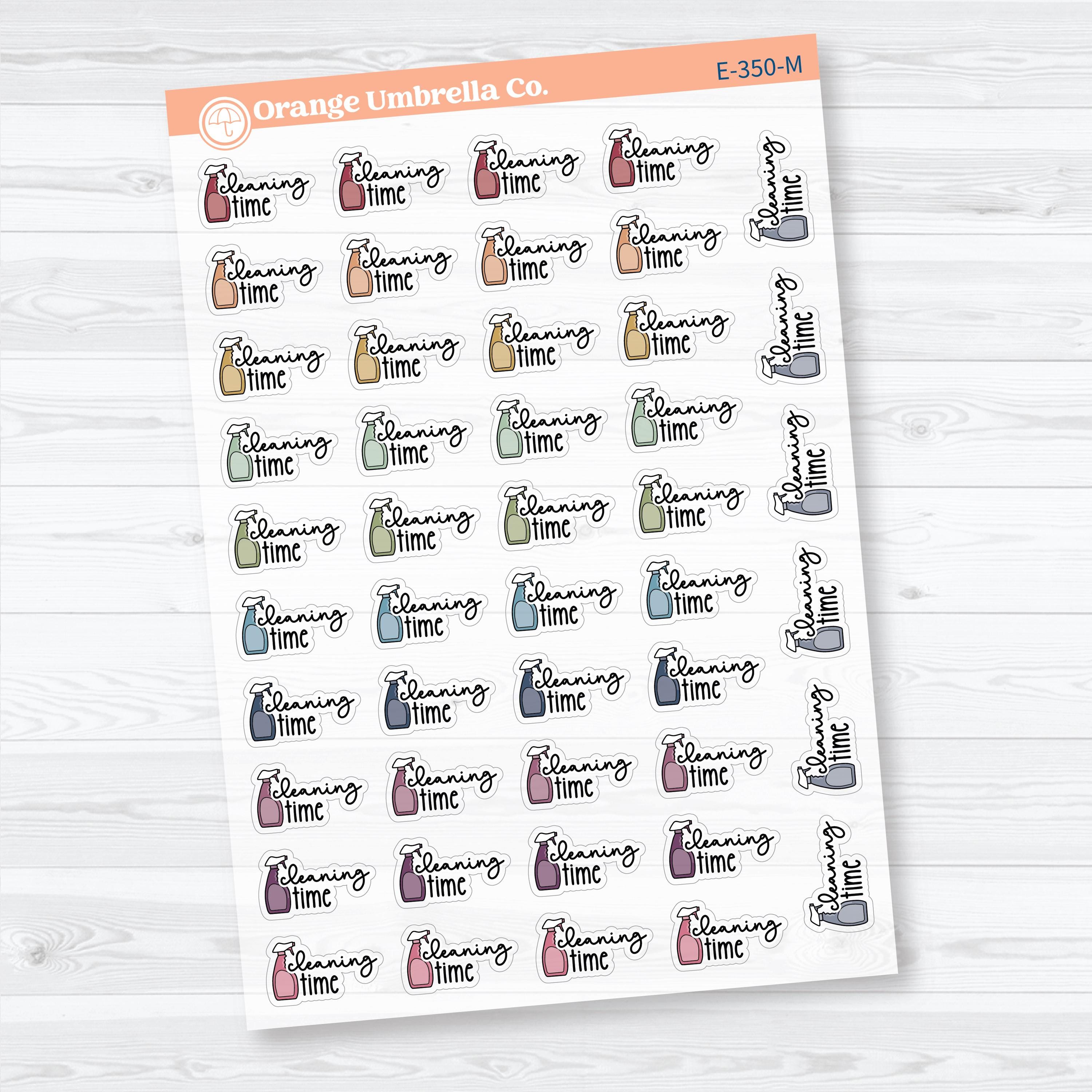 Cleaning Time Clear Matte Planner Stickers | F18 Event Labels | E-350-CM