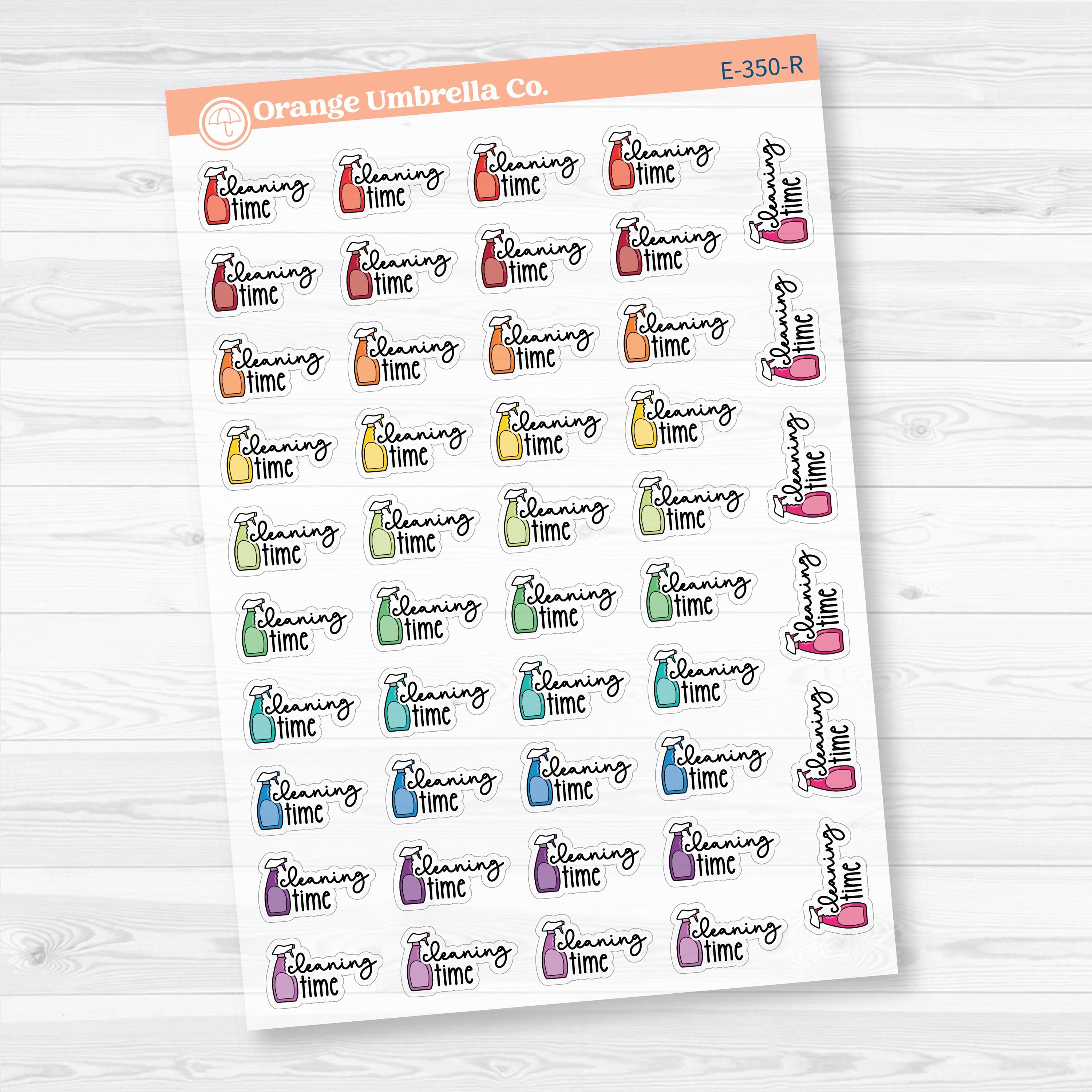 Cleaning Time Clear Matte Planner Stickers | F18 Event Labels | E-350-CM