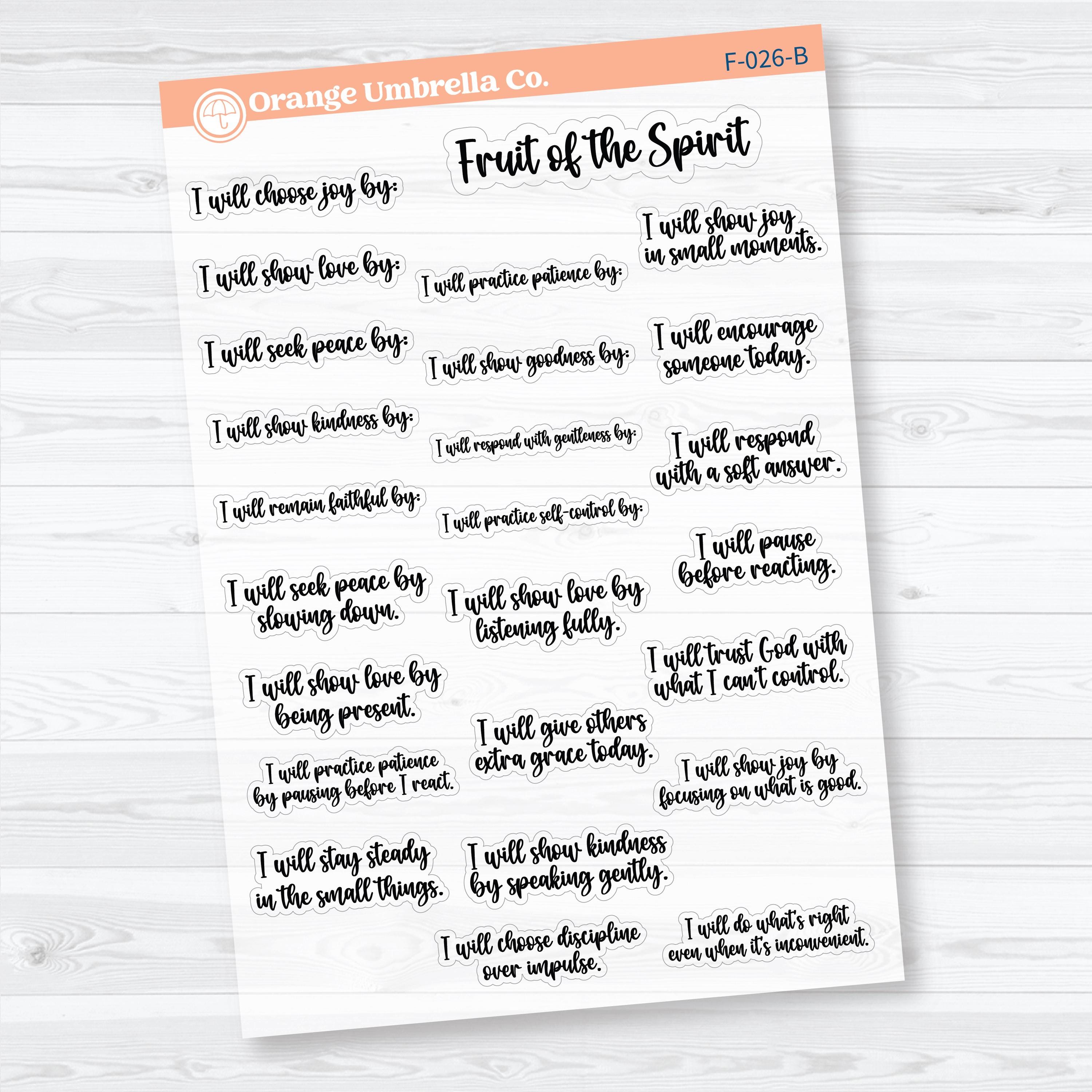 Fruit of the Spirit Galatians Clear Matte Faith-Based Planner & Bible Journaling Stickers | F-025–F-027-CM