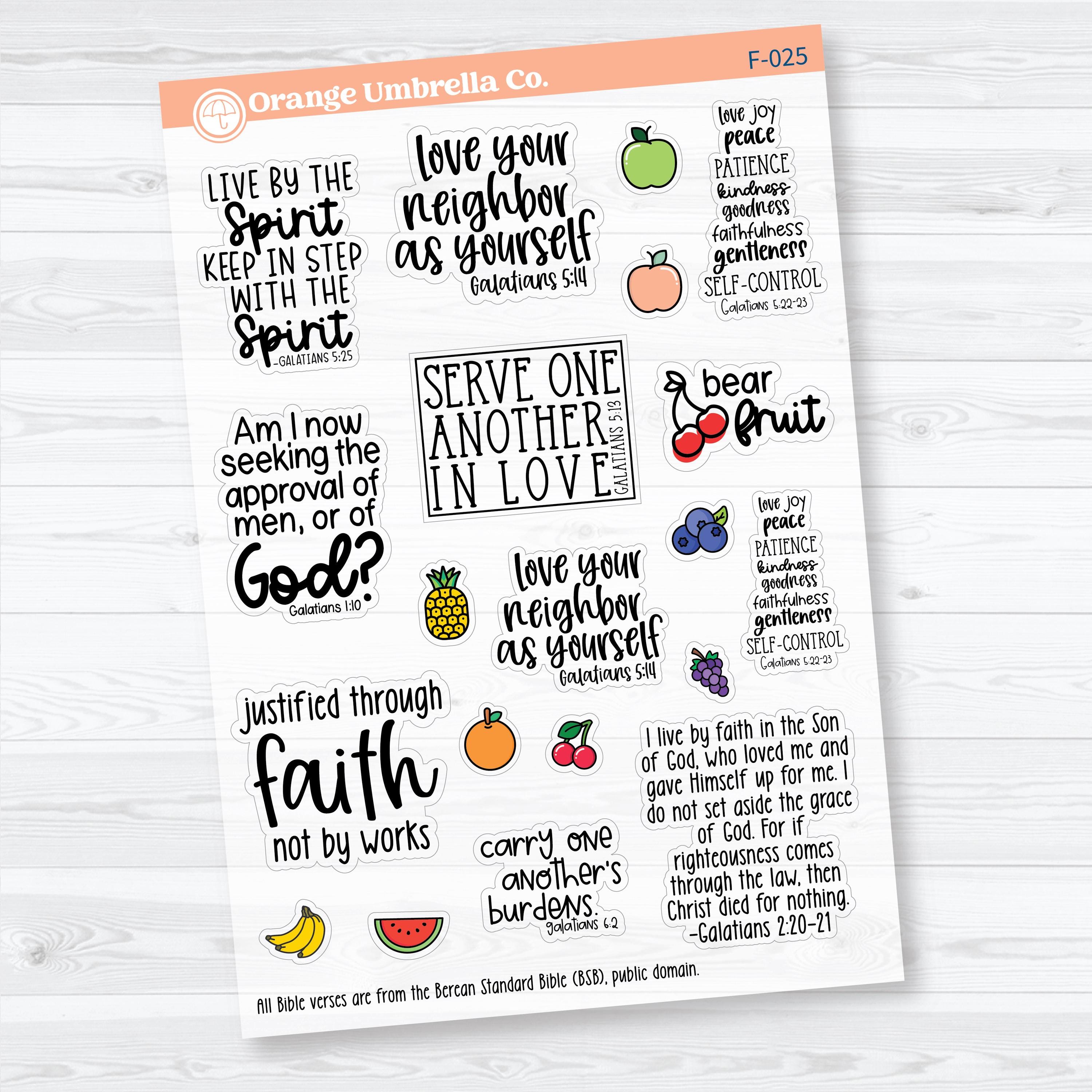 Fruit of the Spirit Galatians Clear Matte Faith-Based Planner & Bible Journaling Stickers | F-025–F-027-CM