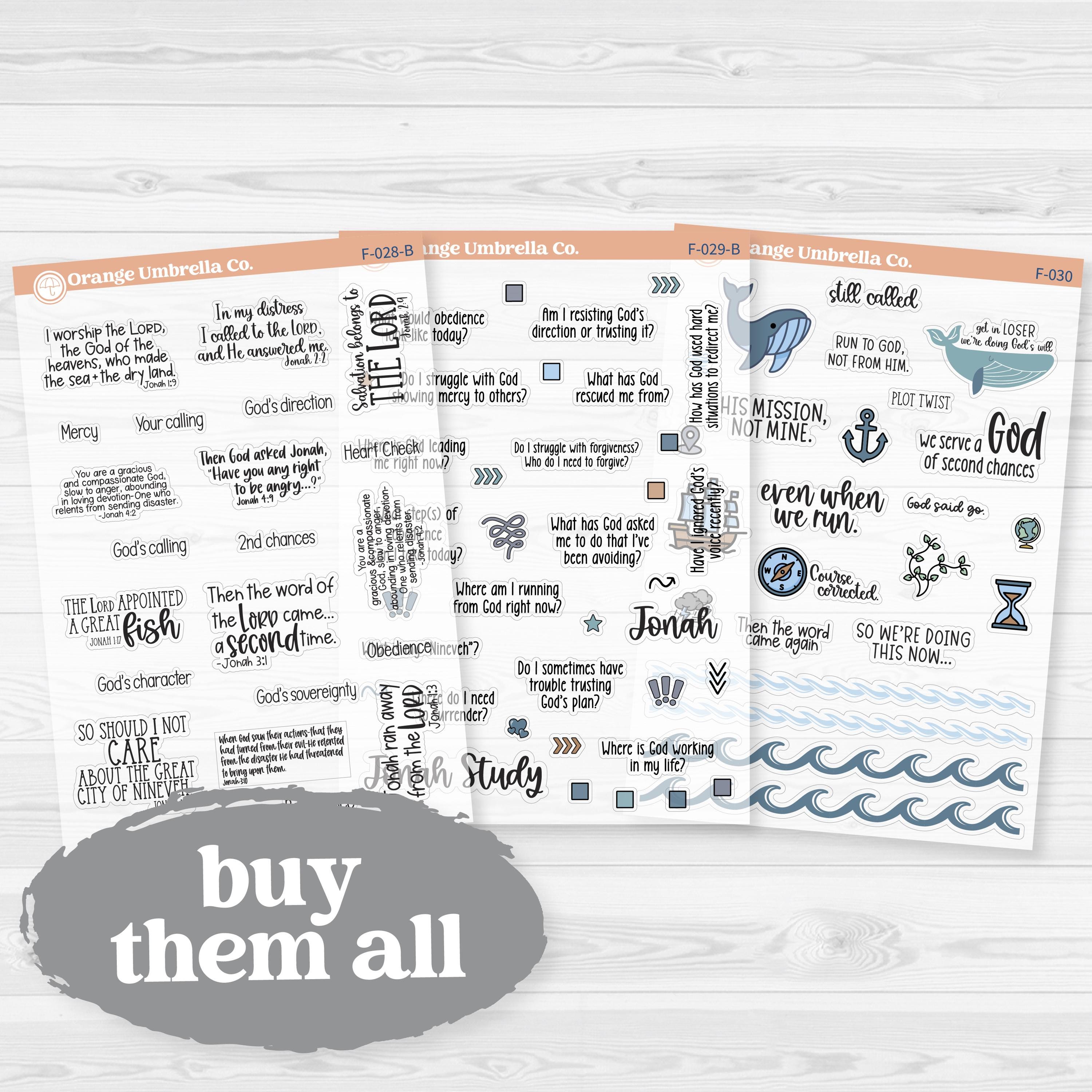 Jonah Bible Study Clear Matte Faith-Based Planner & Bible Journaling Stickers | F-028–F-030-CM