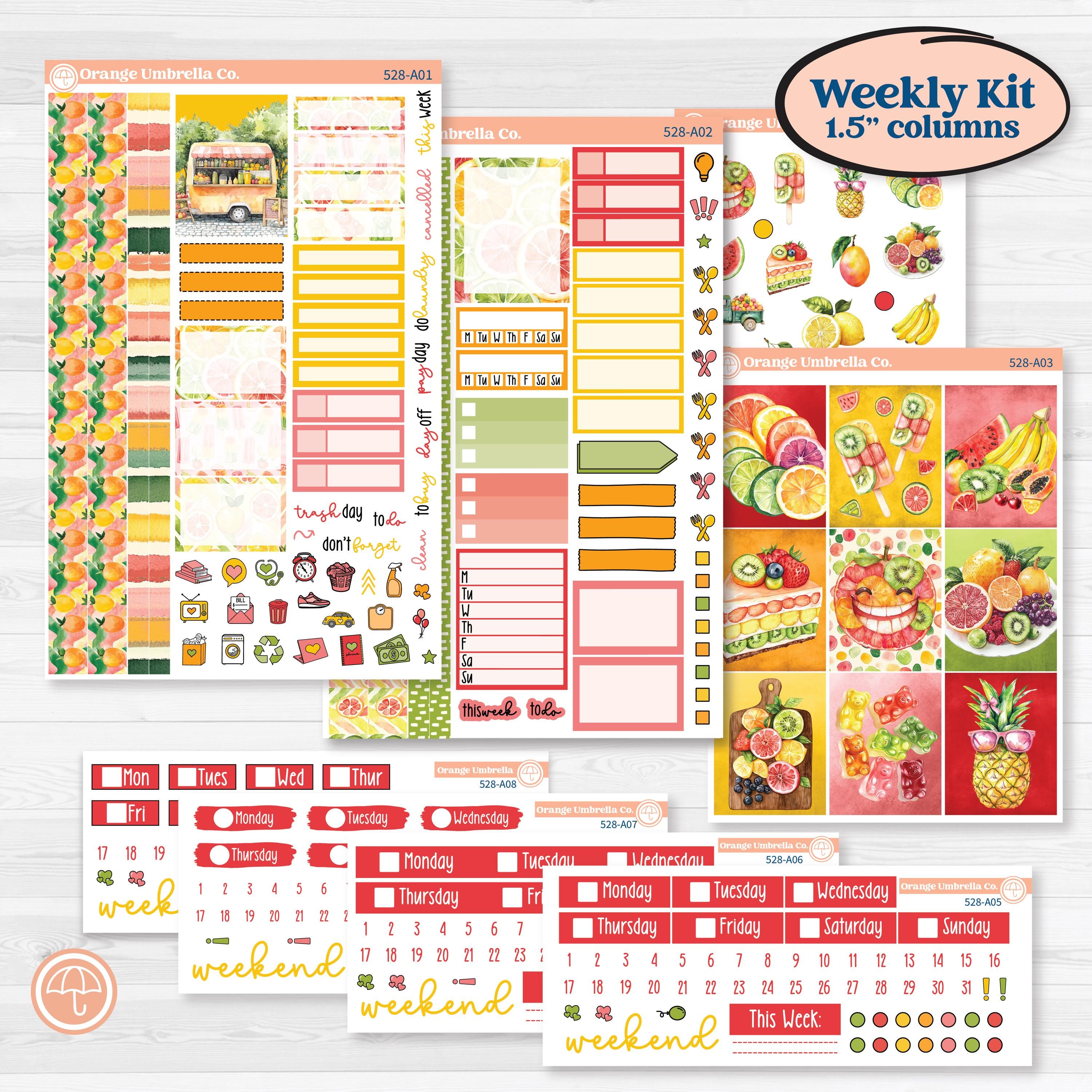 Bright Fruit Stickers | Weekly Sticker Kit for Vertical Planners like Erin Condren | Burst | KIT-528-A