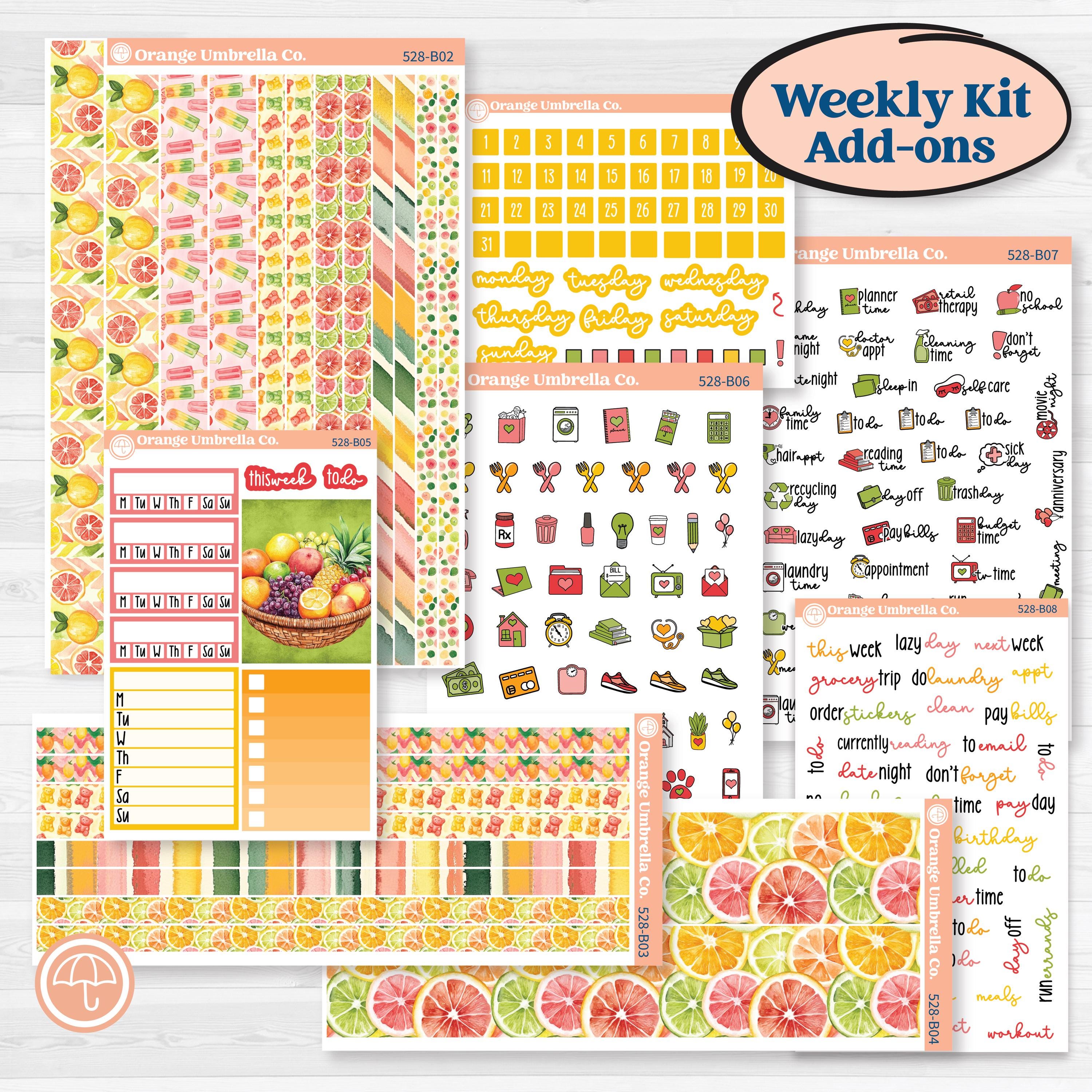 Bright Fruit Stickers | Weekly Add-On Planner Kit Stickers | Burst | KIT-528-B