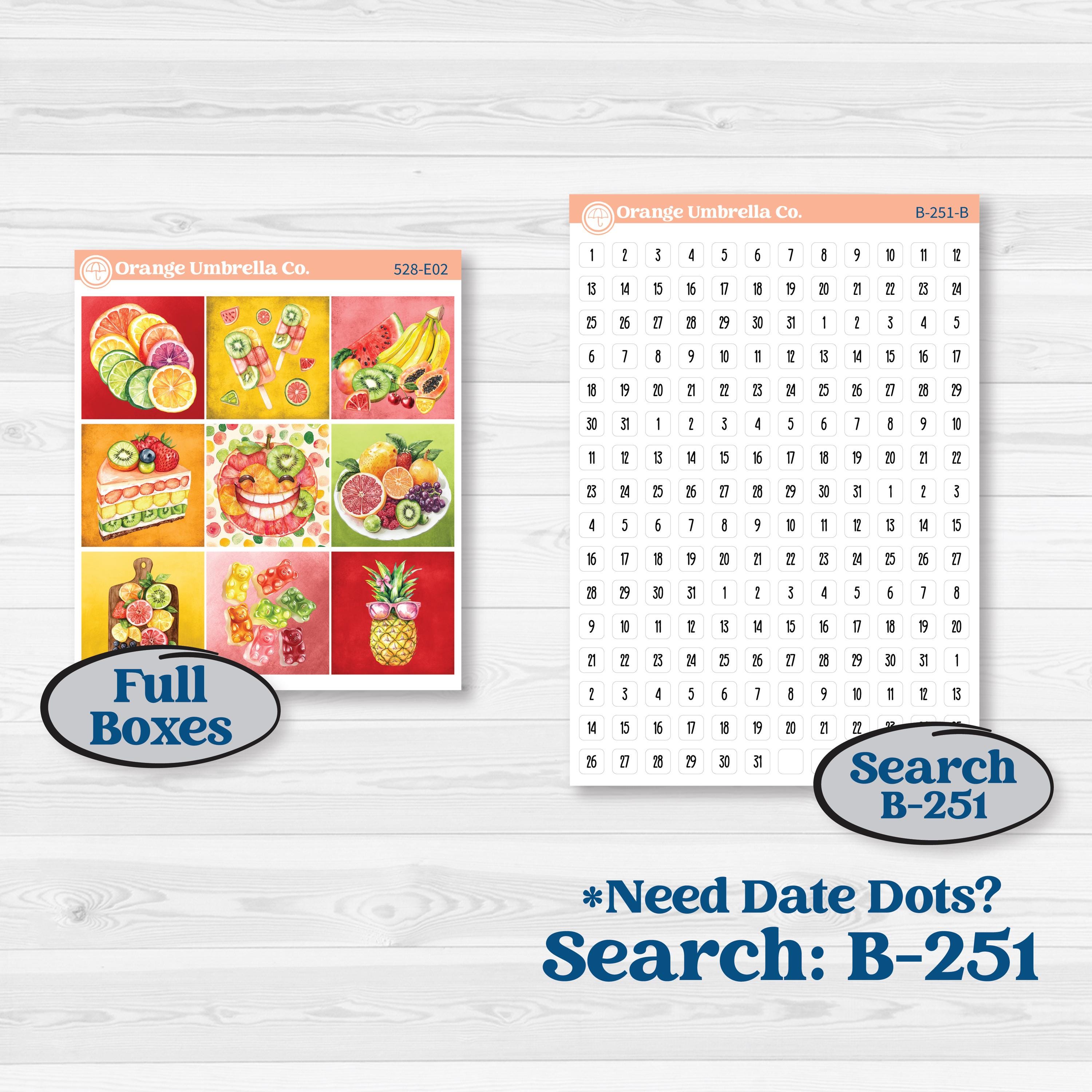 Bright Fruit Stickers | Hobonichi Cousin Weekly & Daily Planner Kit Stickers | Burst | KIT-528-E