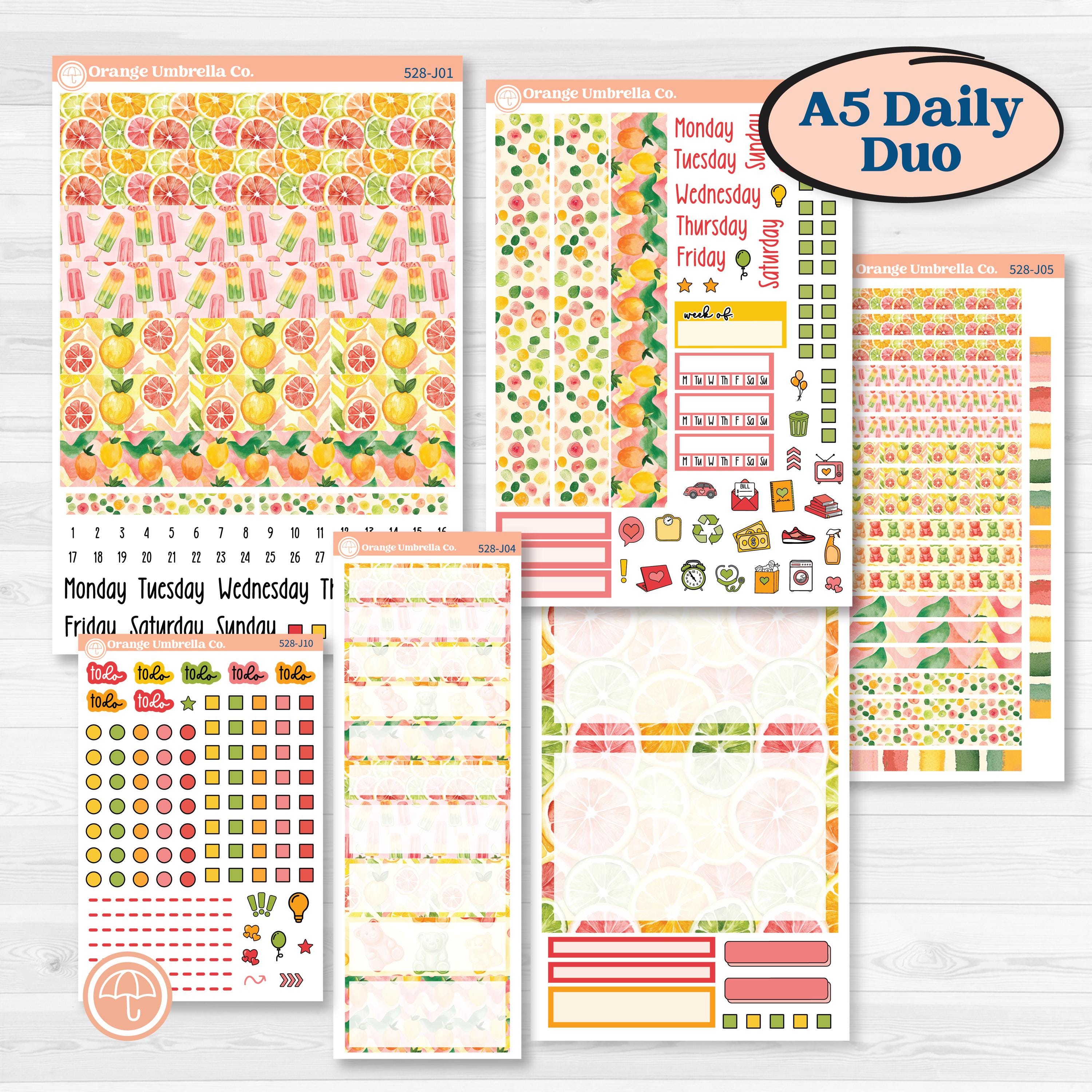 Bright Fruit Stickers | A5 Daily Duo Planner Kit Stickers | Burst | KIT-528-J