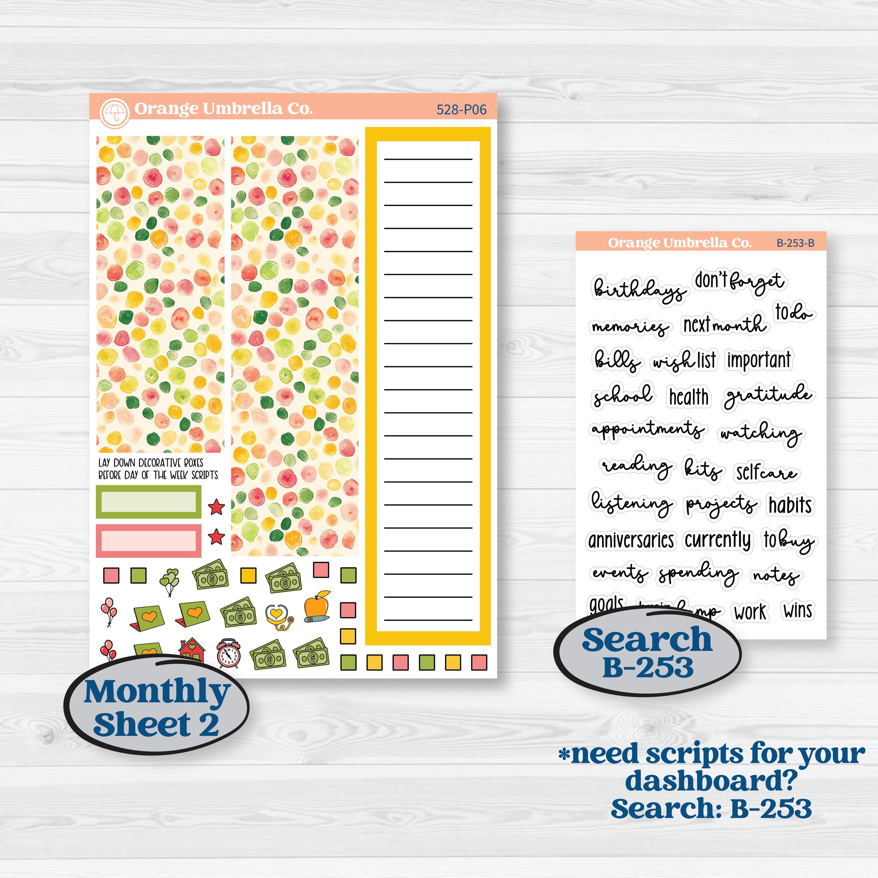 Bright Fruit Stickers | A5 Plum Monthly & Dashboard Planner Kit Stickers | Burst | KIT-528-P