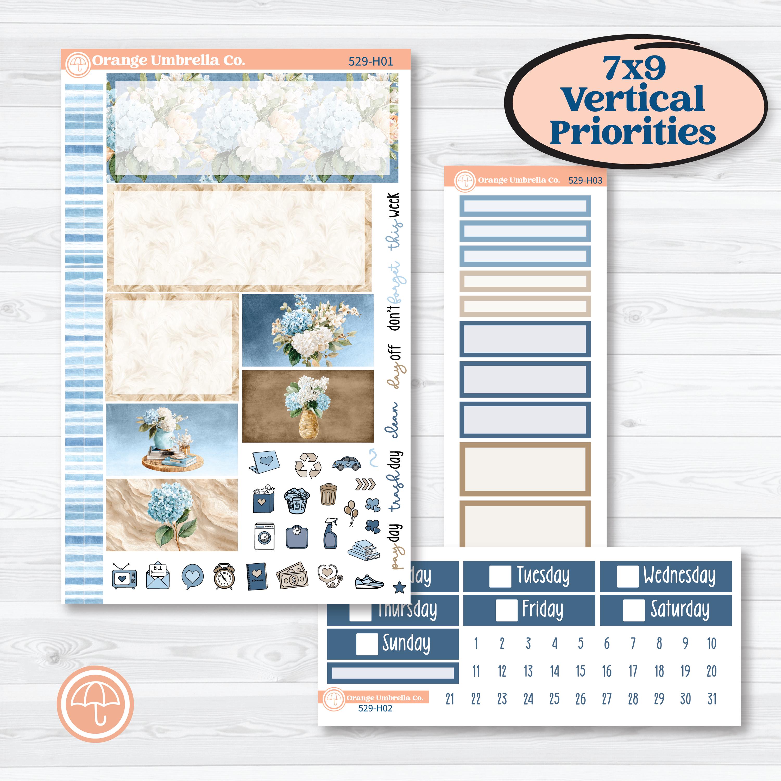 Seaside Floral | Plum Vertical Priorities 7x9 Planner Kit Stickers | On The Cape | KIT-529-H