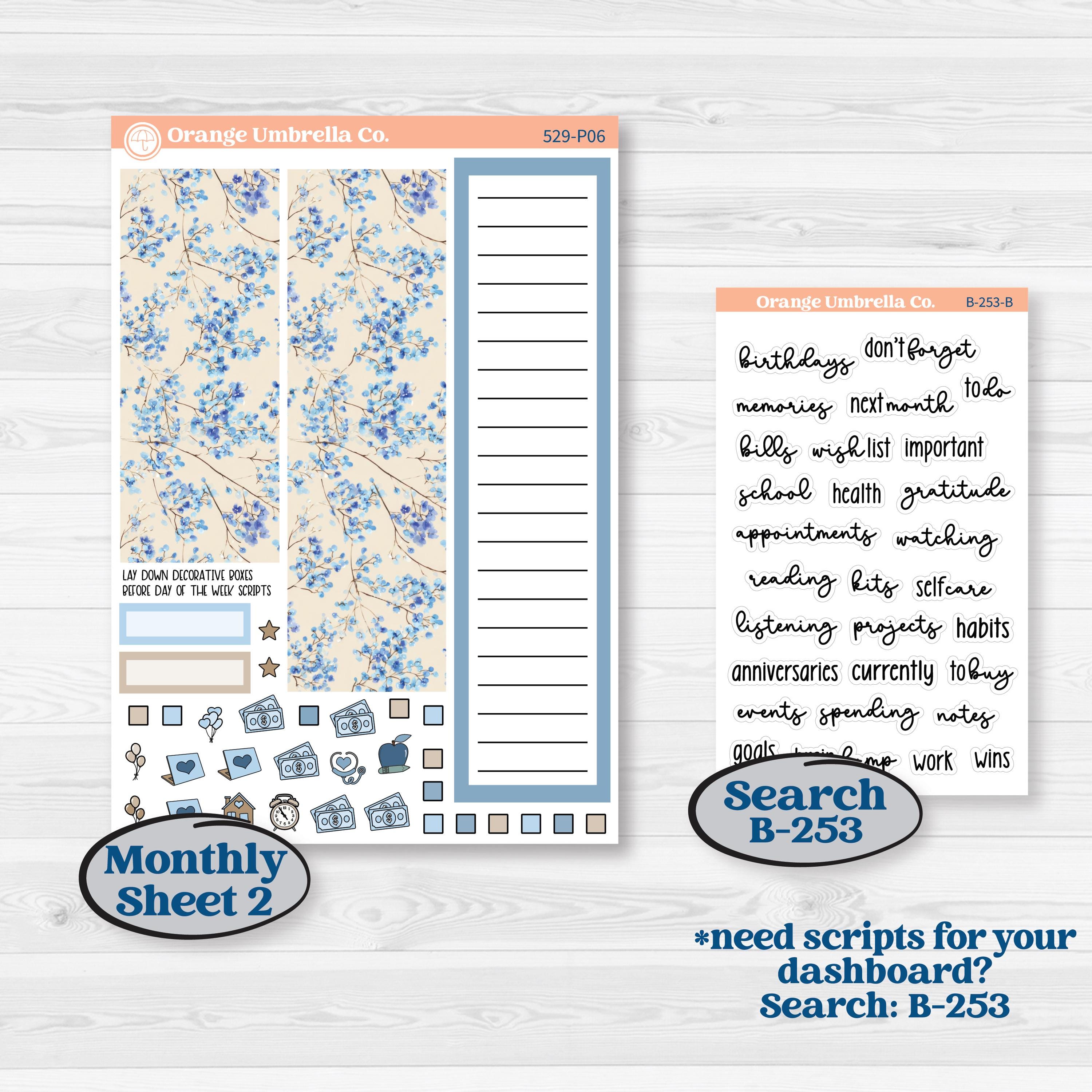 Seaside Floral | A5 Plum Monthly & Dashboard Planner Kit Stickers | On The Cape | KIT-529-P