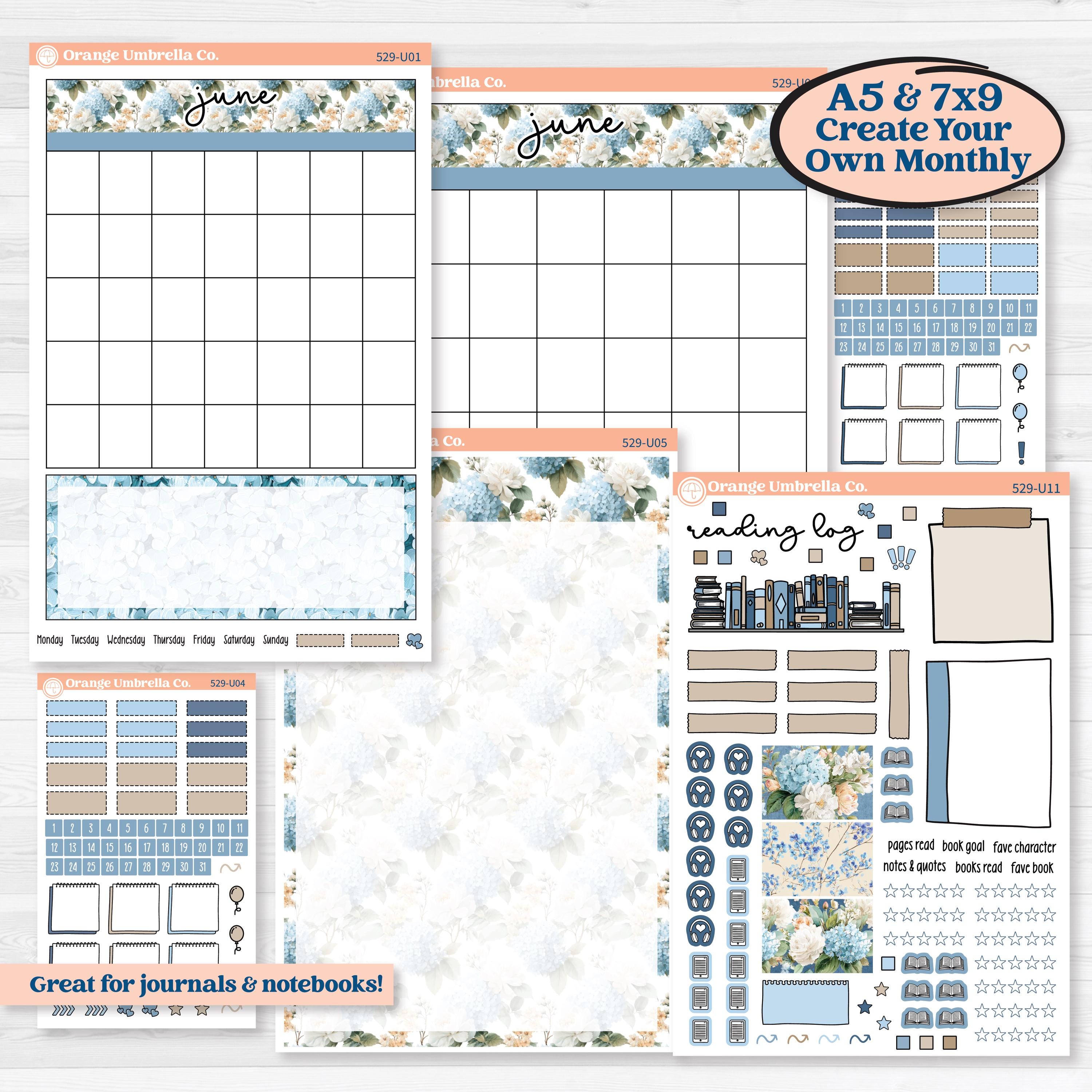 Seaside Floral | A5 or 7x9 Create Your Own Monthly or Dashboard Universal | Monthly & Reading Log Sticker Kit | On The Cape | KIT-529-U