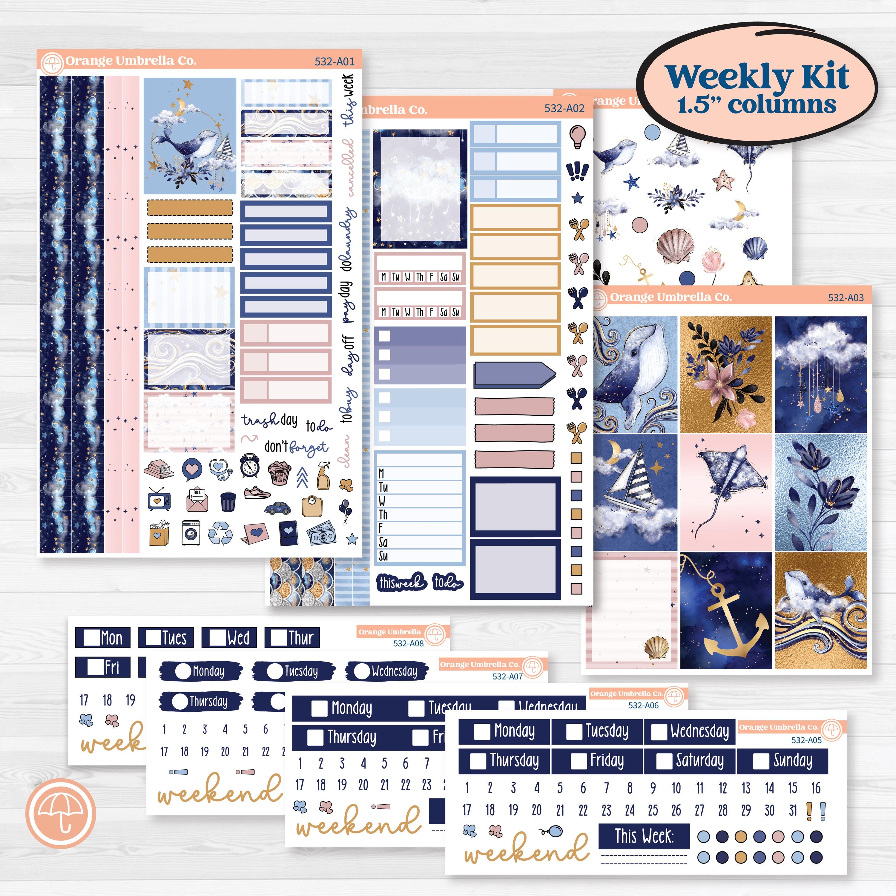 Starry Ocean and Sea Night | Weekly Sticker Kit for Vertical Planners like Erin Condren | Jonah | KIT-532-A