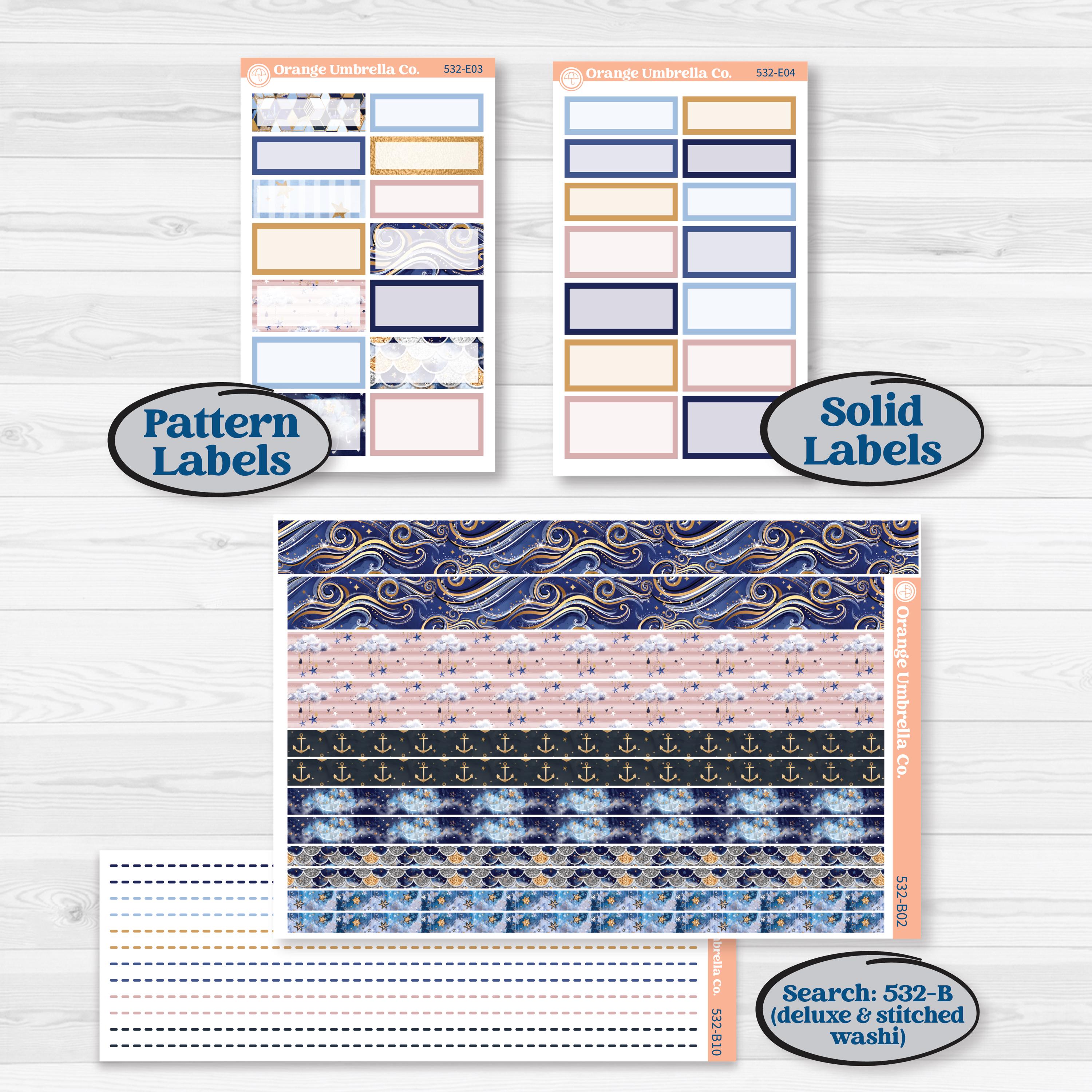 Starry Ocean and Sea Night | Hobonichi Cousin Weekly & Daily Planner Kit Stickers | Jonah | KIT-532-E