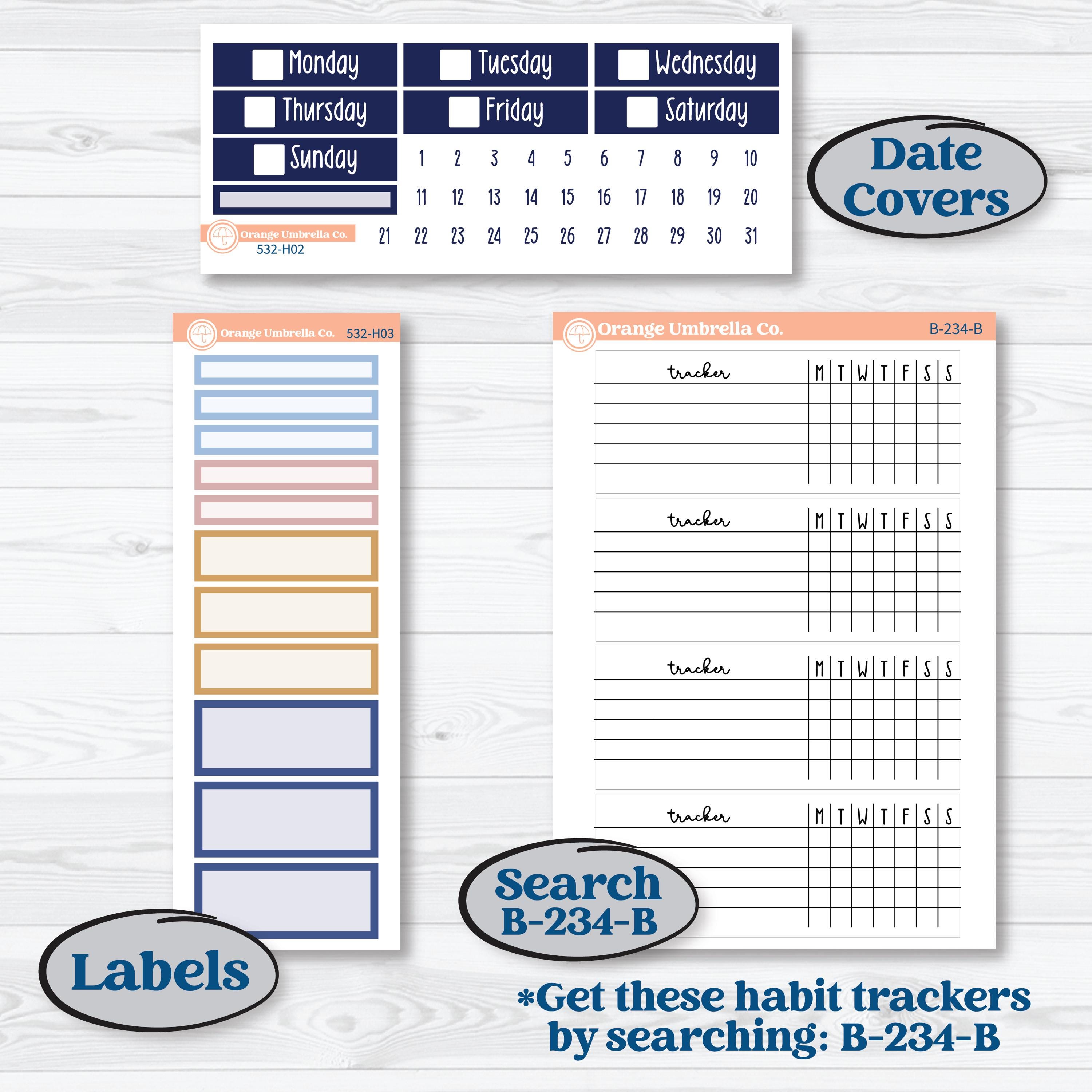 Starry Ocean and Sea Night | Plum Vertical Priorities 7x9 Planner Kit Stickers | Jonah | KIT-532-H