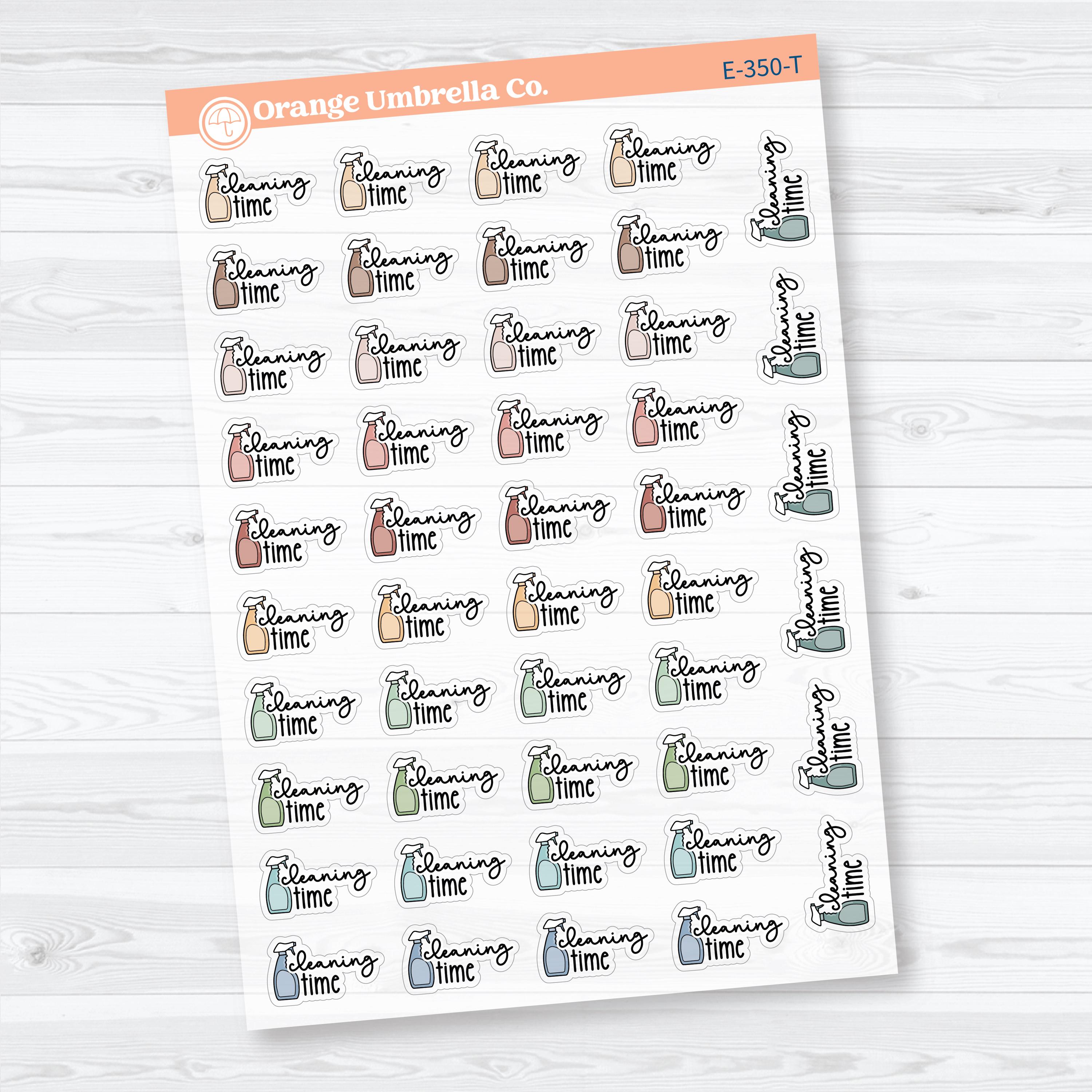 Cleaning Time Clear Matte Planner Stickers | F18 Event Labels | E-350-CM
