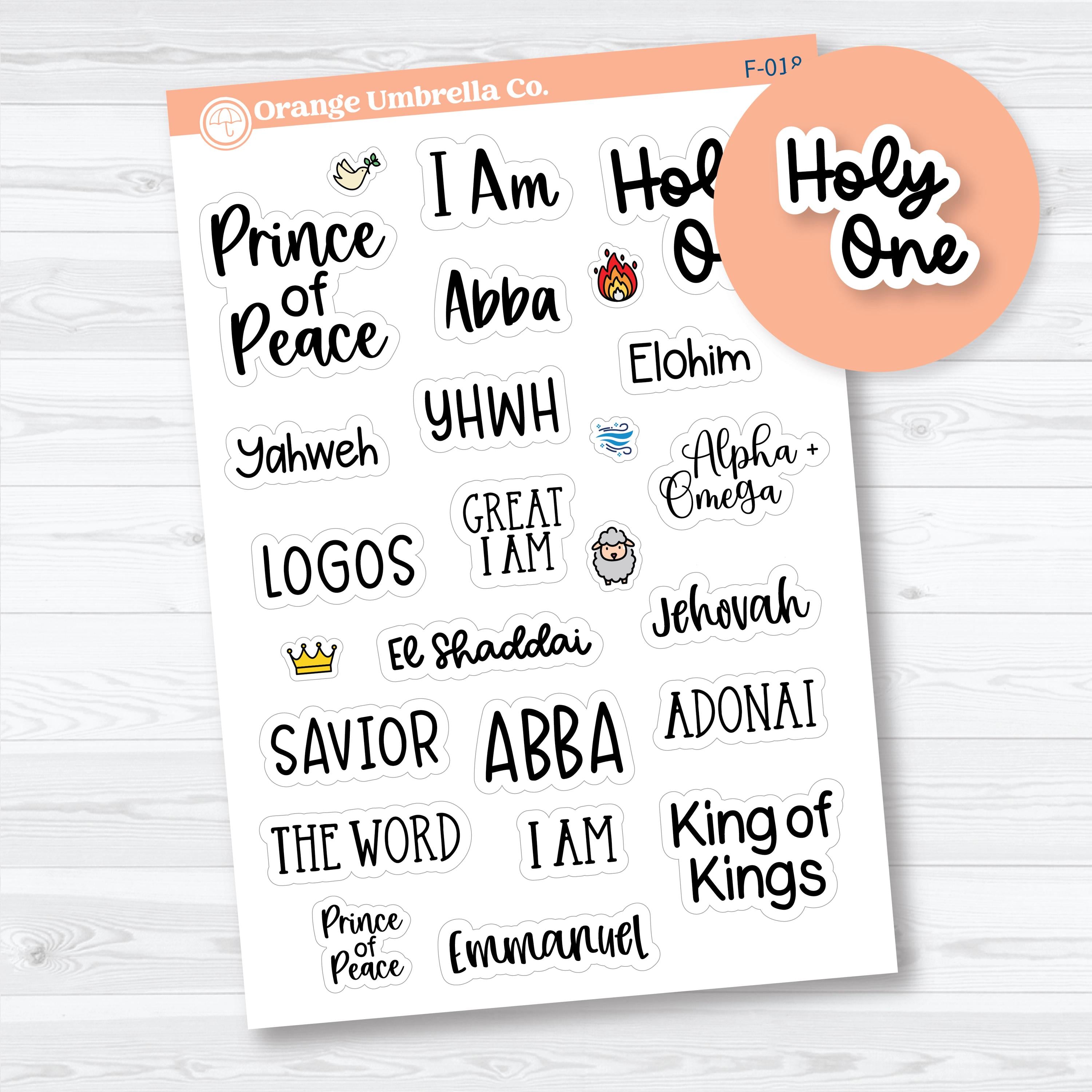names of God faith planner stickers for Bible journaling and Christian planners white matte sheet