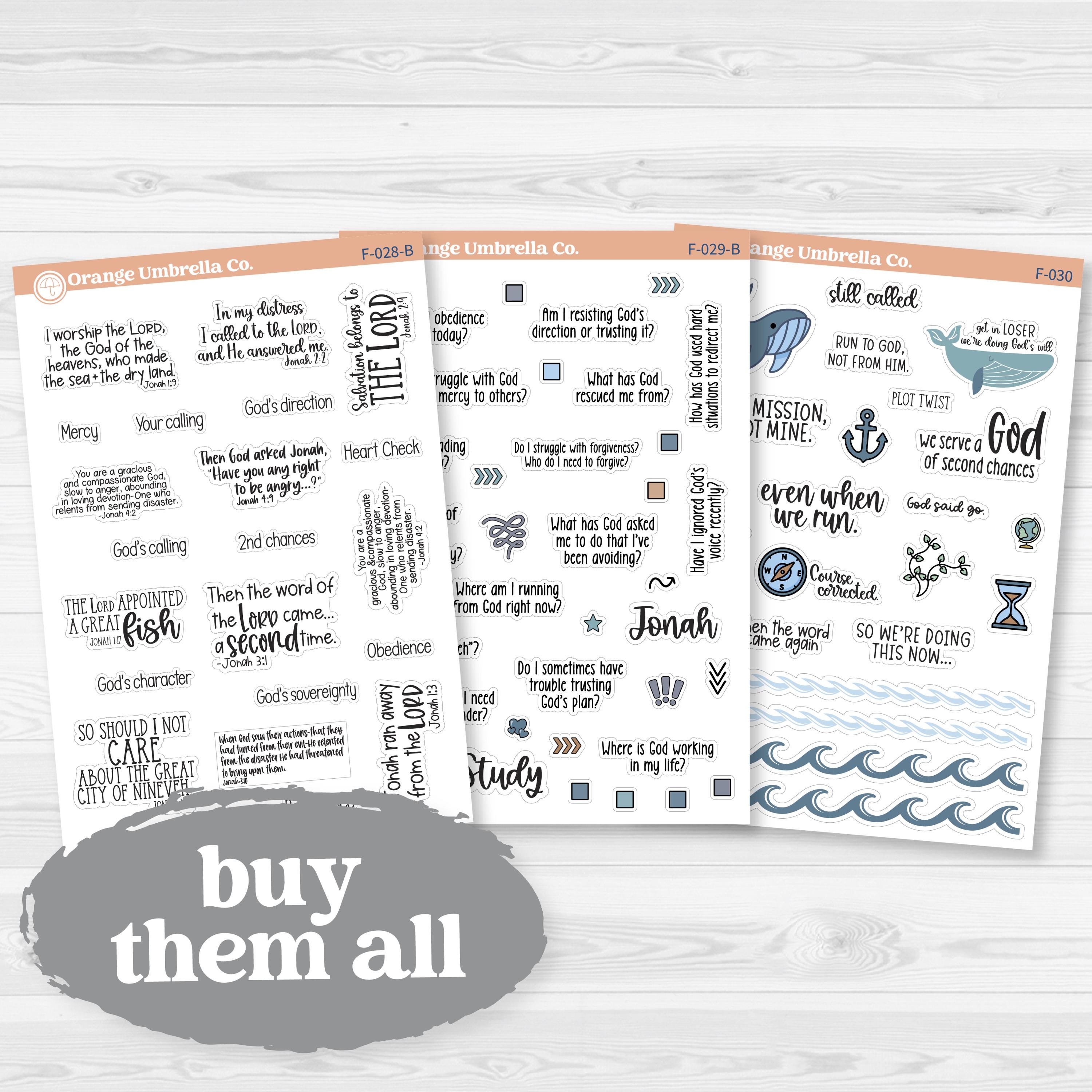 Jonah Bible Study Faith-Based Planner & Bible Journaling Stickers | F-028–F-030
