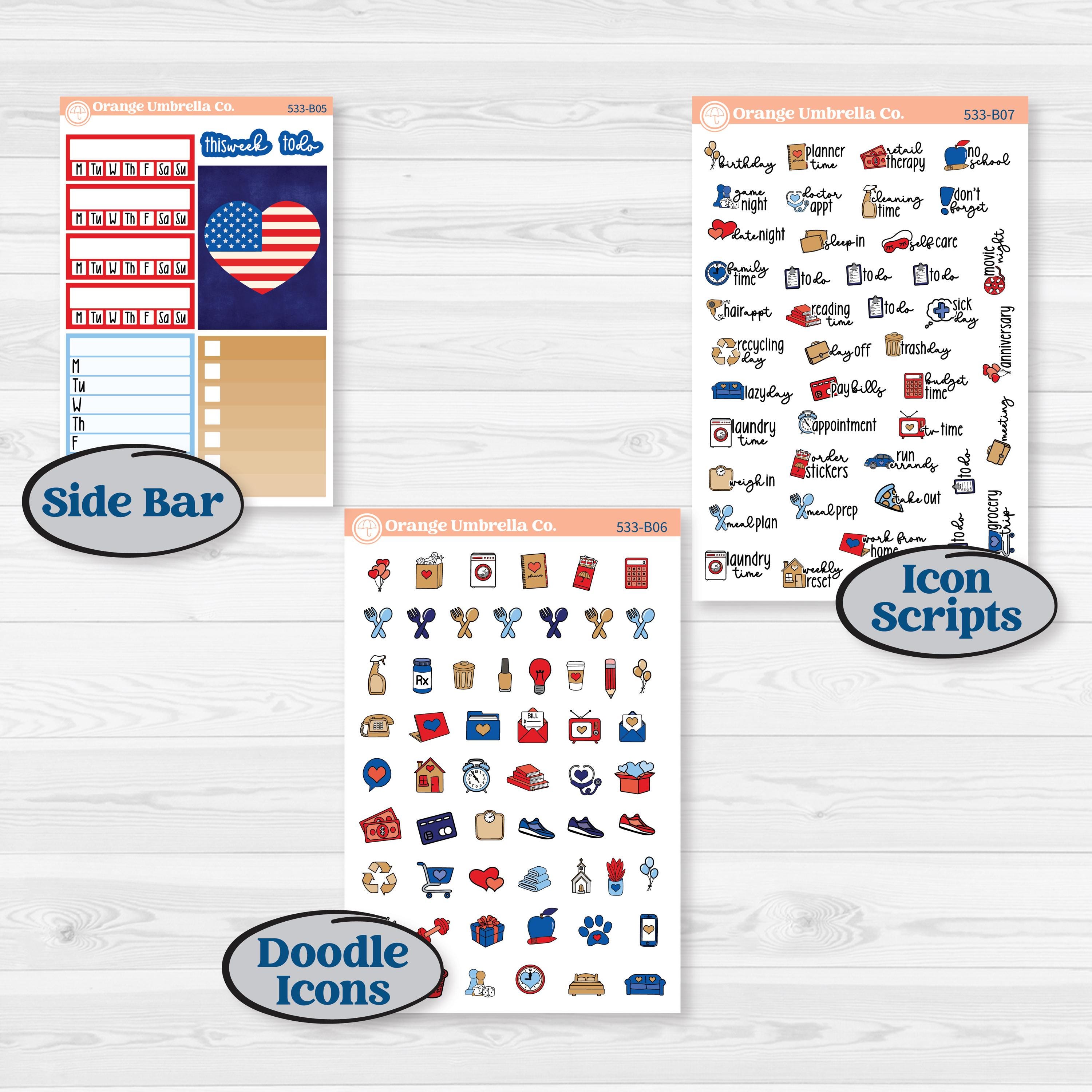 Fourth of July | Weekly Add-On Planner Kit Stickers | Red White & Kaboom | KIT-533-B