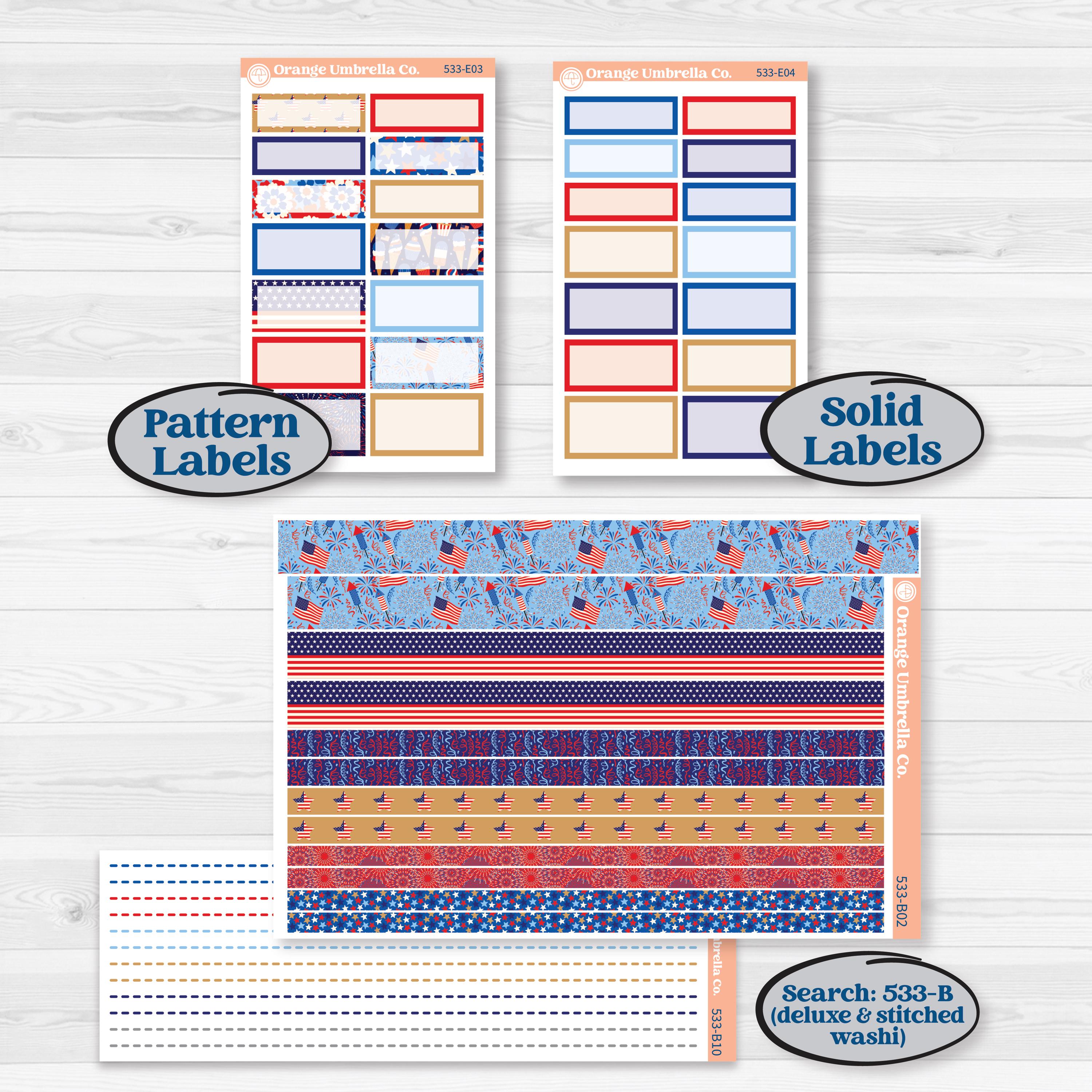Fourth of July | Hobonichi Cousin Weekly + Daily Planner Kit Stickers | Red White & Kaboom | KIT-533-E