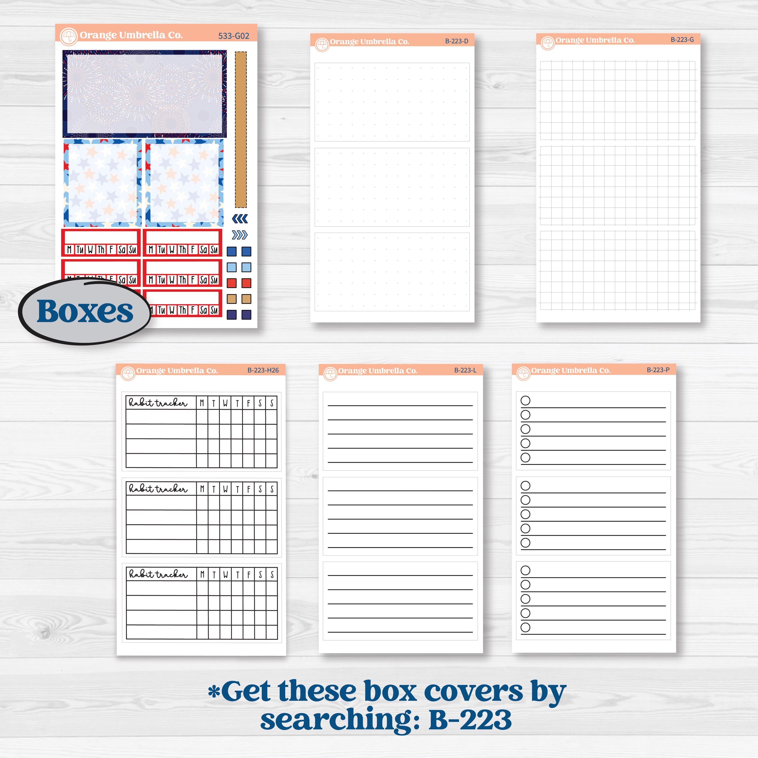Fourth of July | Erin Condren 7x9 Weekly Dashboard Planner Kit Stickers | Red White & Kaboom | KIT-533-G