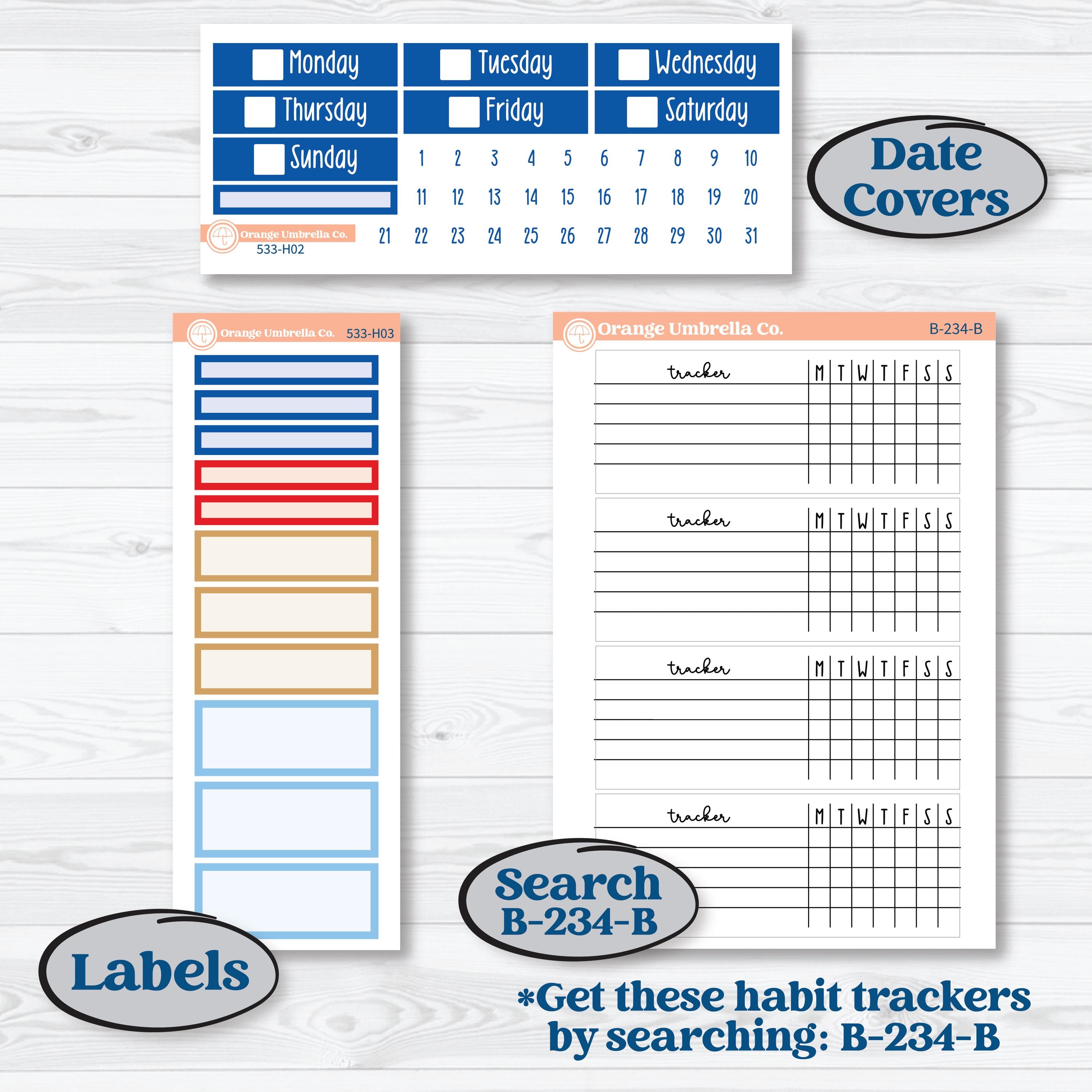 Fourth of July | Plum Vertical Priorities 7x9 Planner Kit Stickers | Red White & Kaboom | KIT-533-H