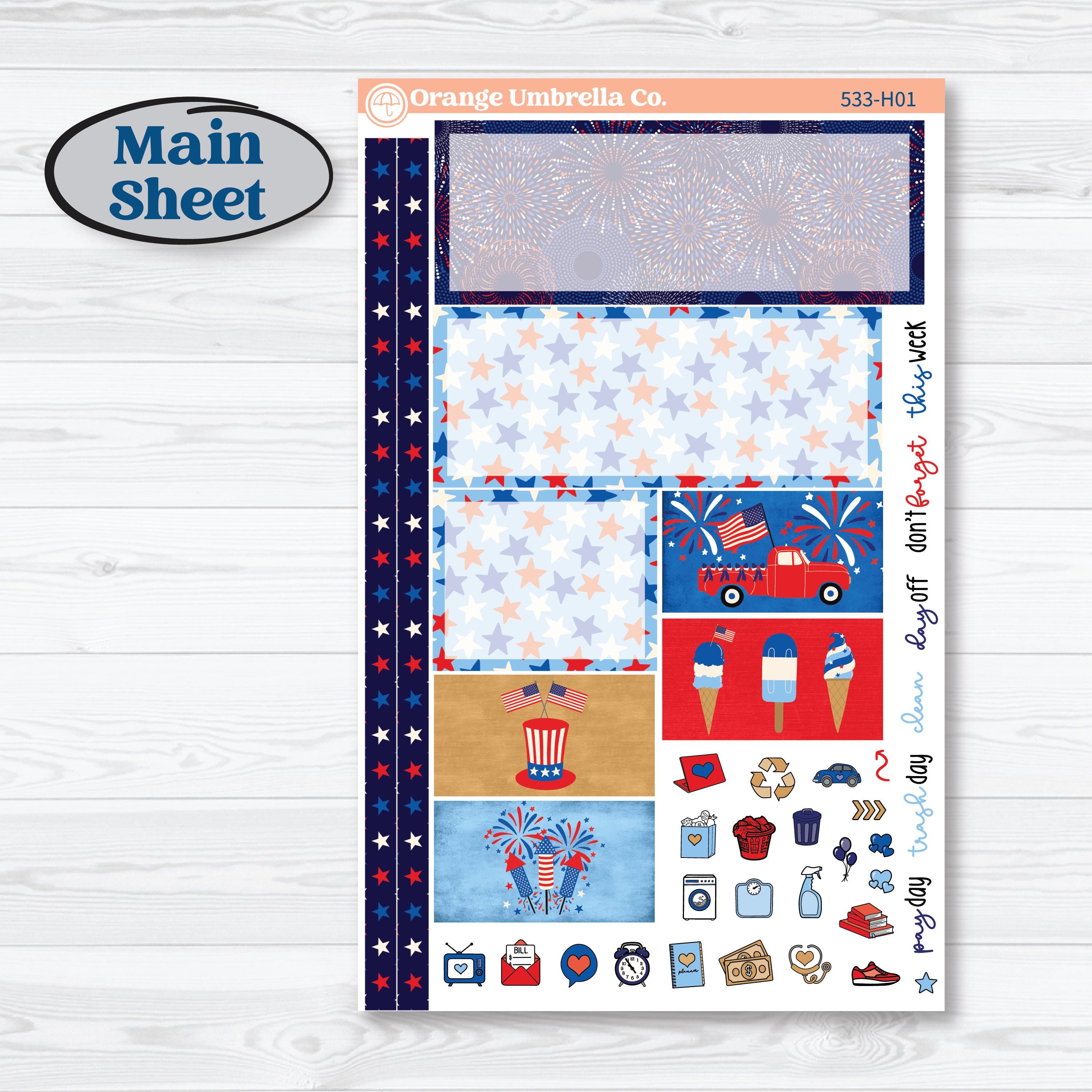 Fourth of July | Plum Vertical Priorities 7x9 Planner Kit Stickers | Red White & Kaboom | KIT-533-H