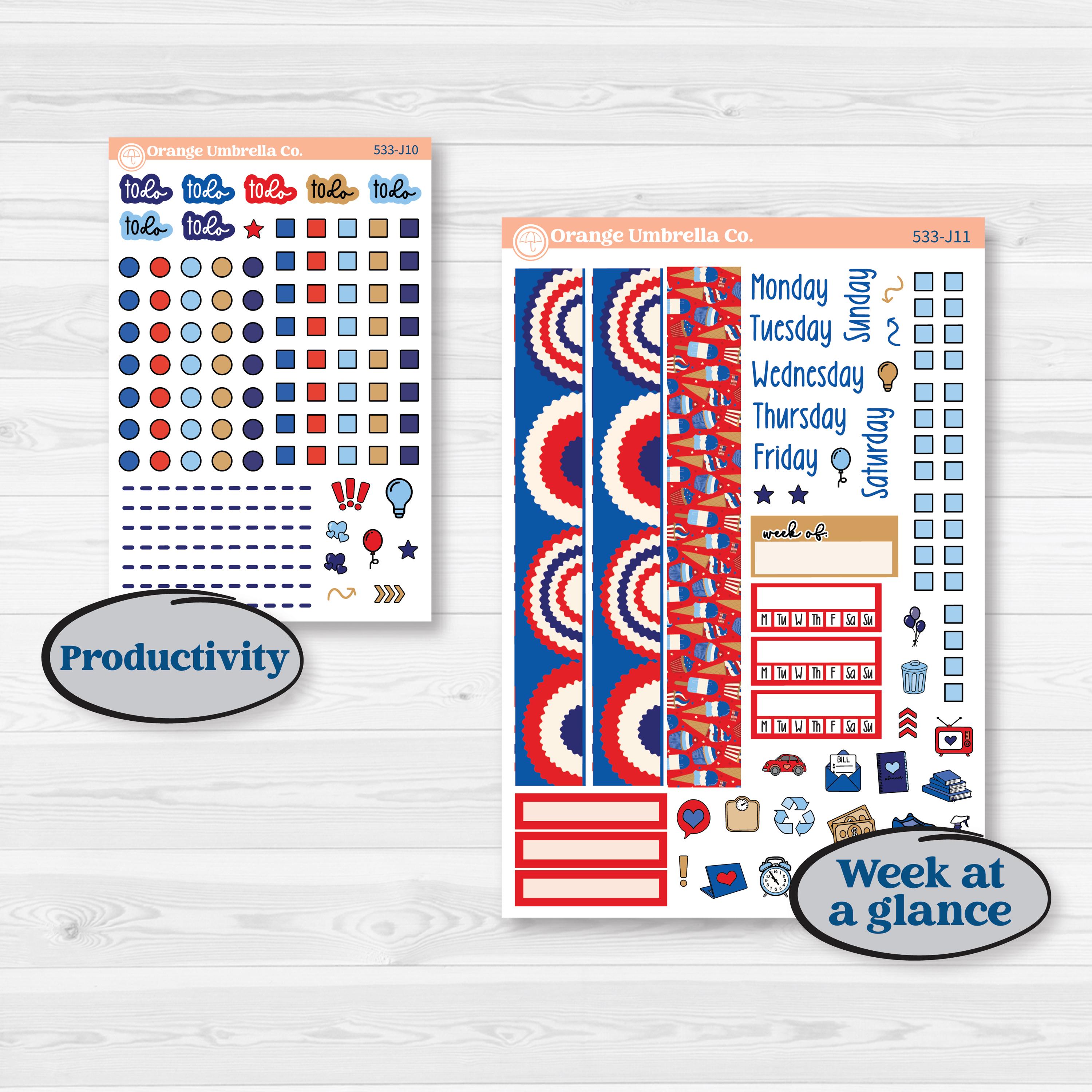 Fourth of July | A5 Daily Duo Planner Kit Stickers | Red White & Kaboom | KIT-533-J