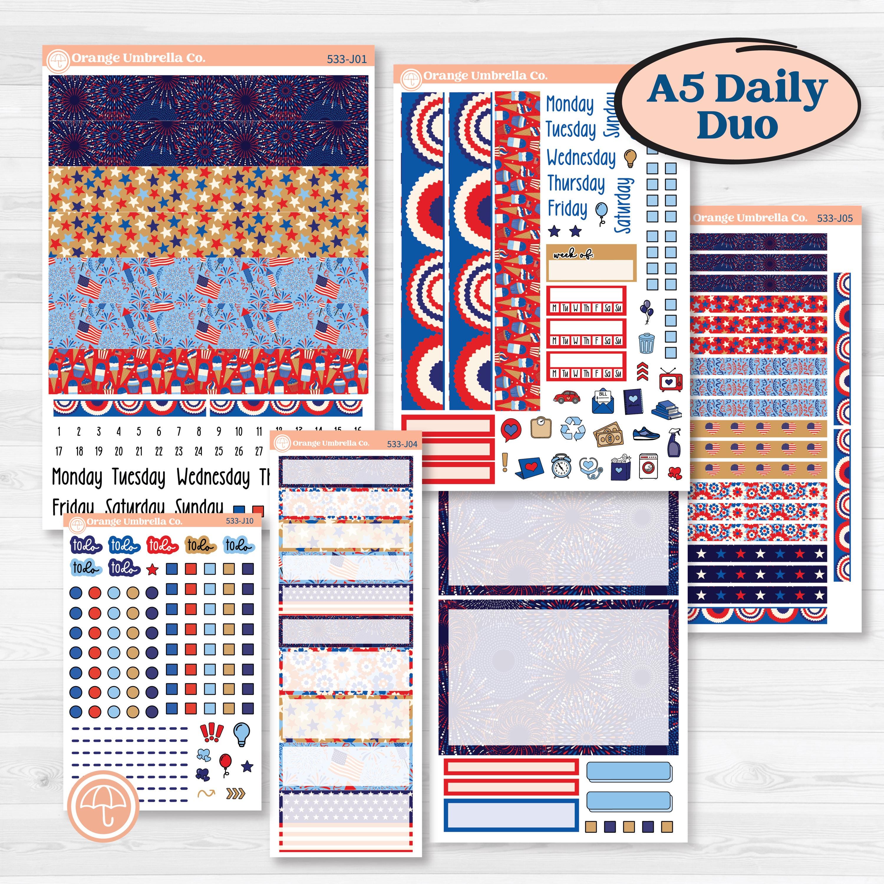 Fourth of July | A5 Daily Duo Planner Kit Stickers | Red White & Kaboom | KIT-533-J