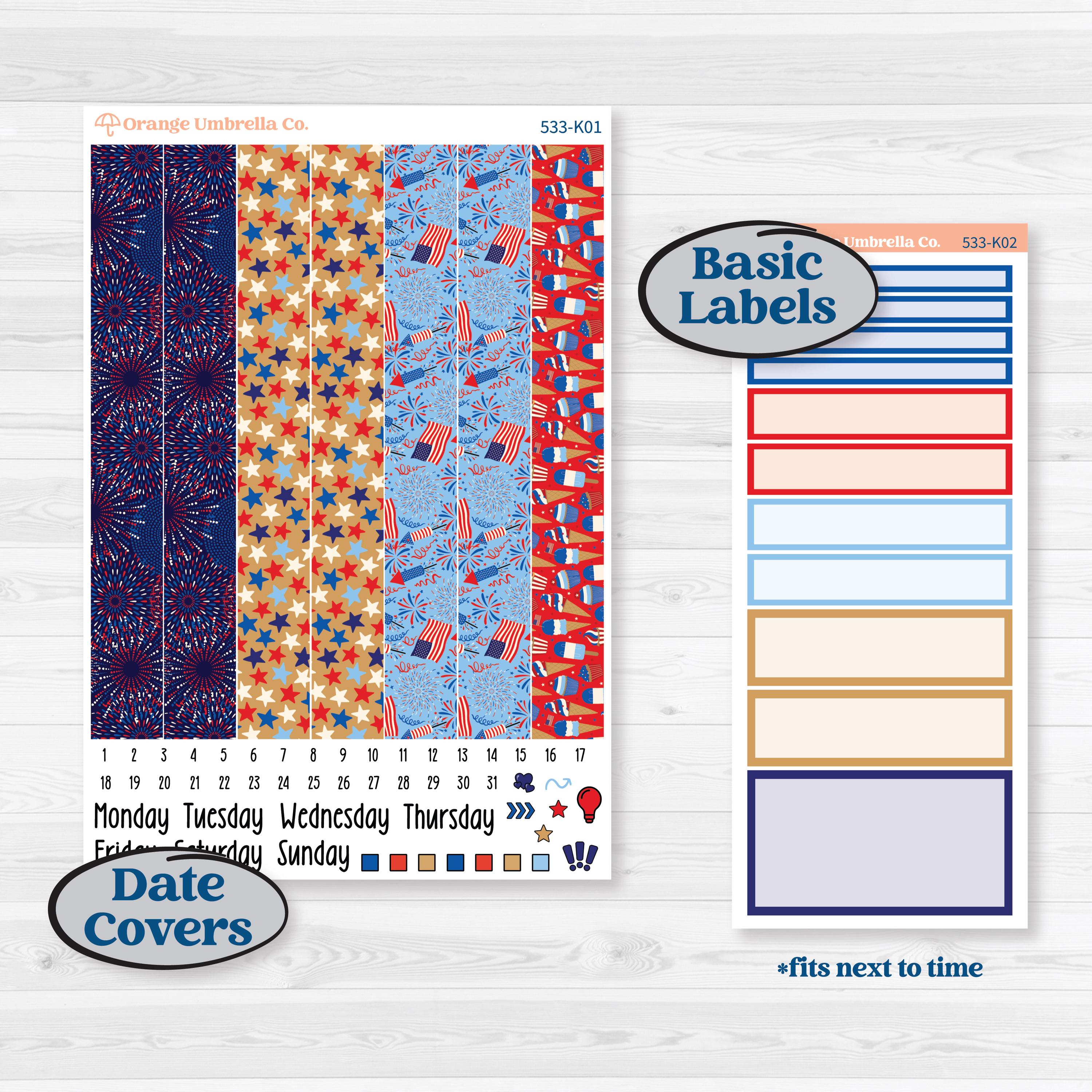Fourth of July | 7x9 Erin Condren Daily Duo Planner Kit Stickers | Red White & Kaboom | KIT-533-K