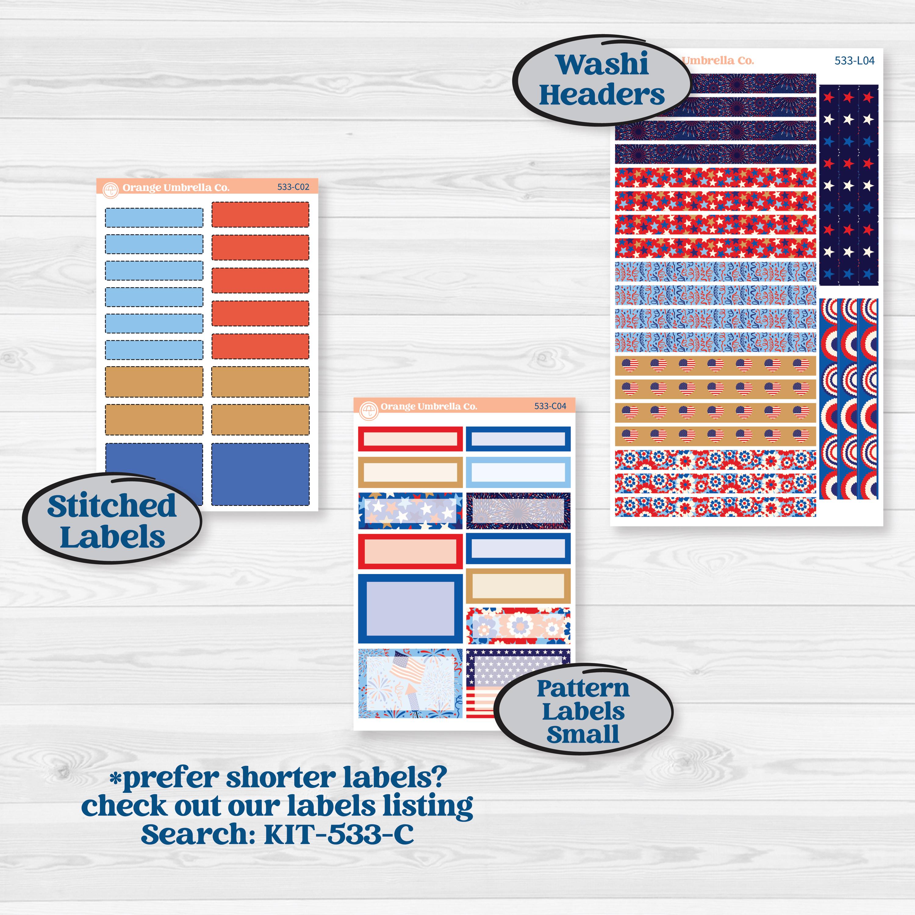 Fourth of July | 7x9 Plum Daily Planner Kit Stickers | Red White & Kaboom | KIT-533-L
