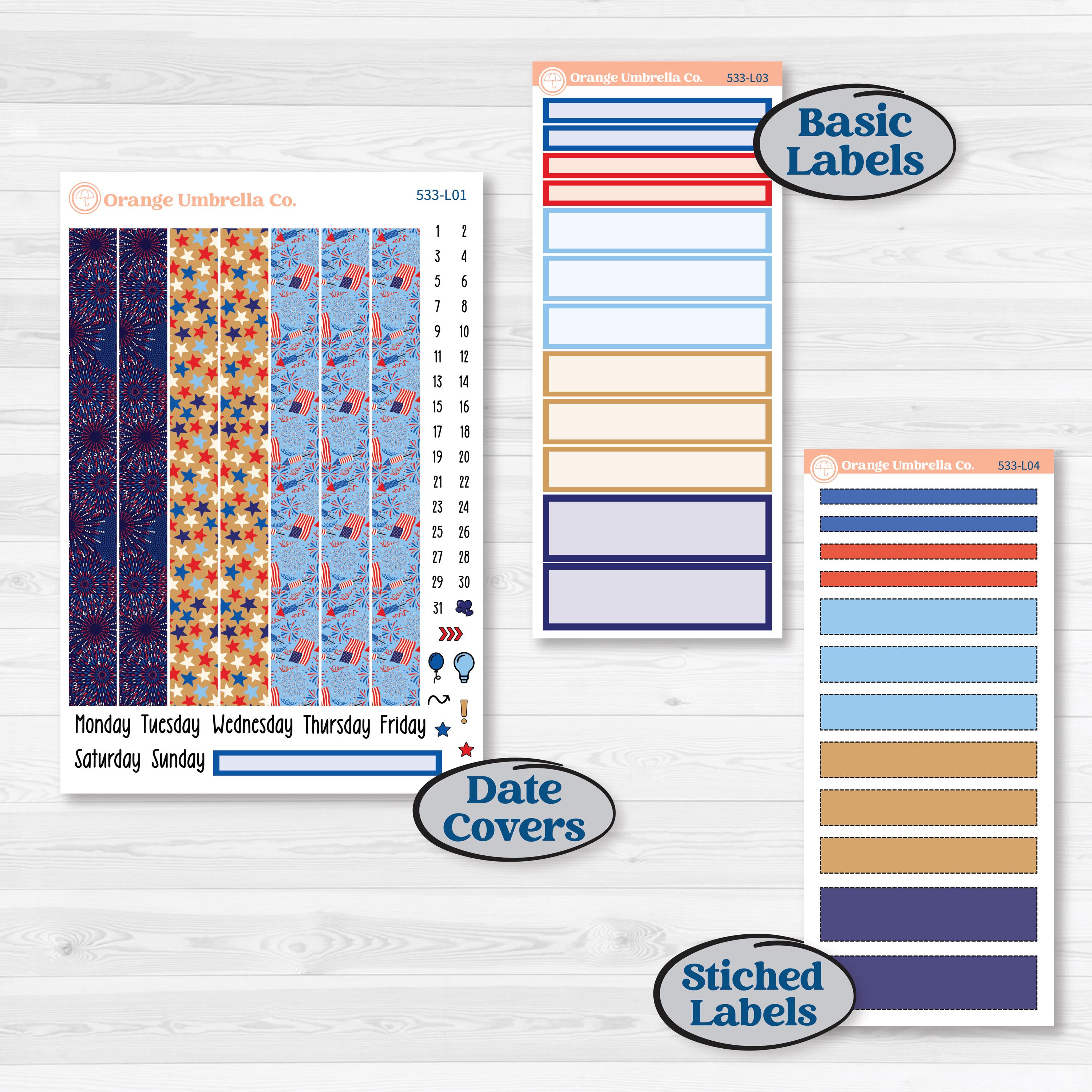 Fourth of July | 7x9 Plum Daily Planner Kit Stickers | Red White & Kaboom | KIT-533-L