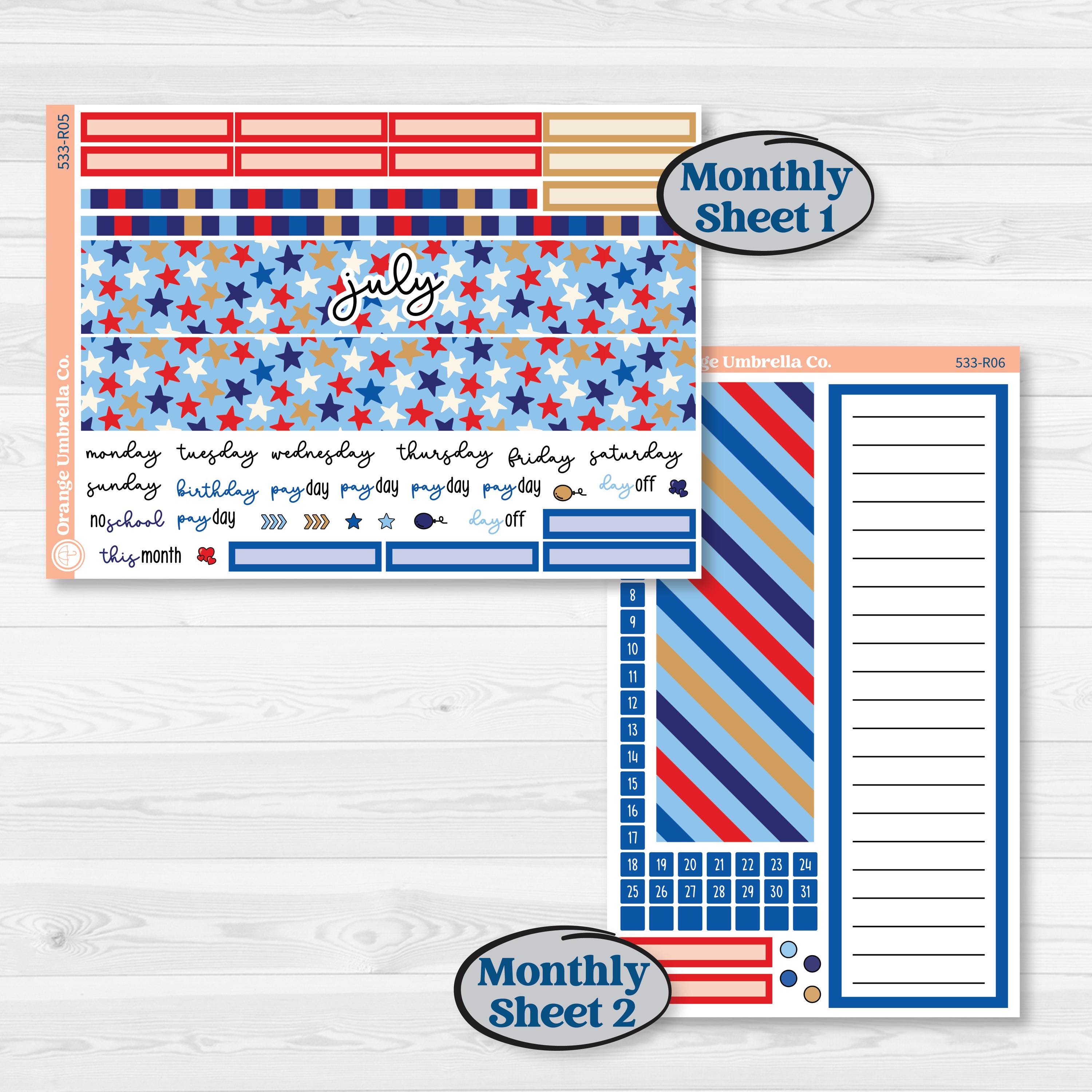 Fourth of July | 8.5x11 Plum Monthly + Dashboard Planner Kit Stickers | Red White & Kaboom | KIT-533-R