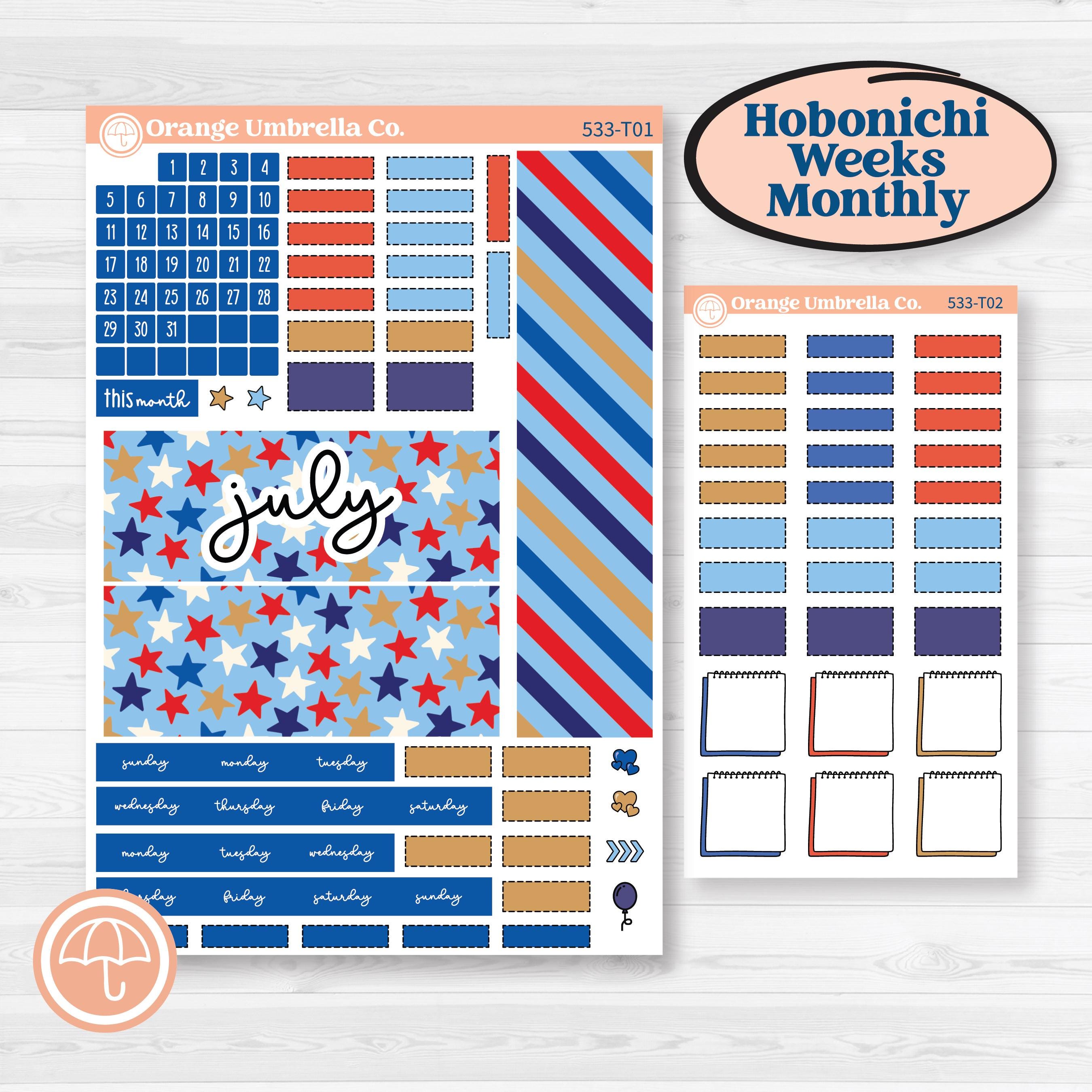 Fourth of July | Hobonichi Weeks Monthly Planner Kit Stickers | Red White & Kaboom | KIT-533-T