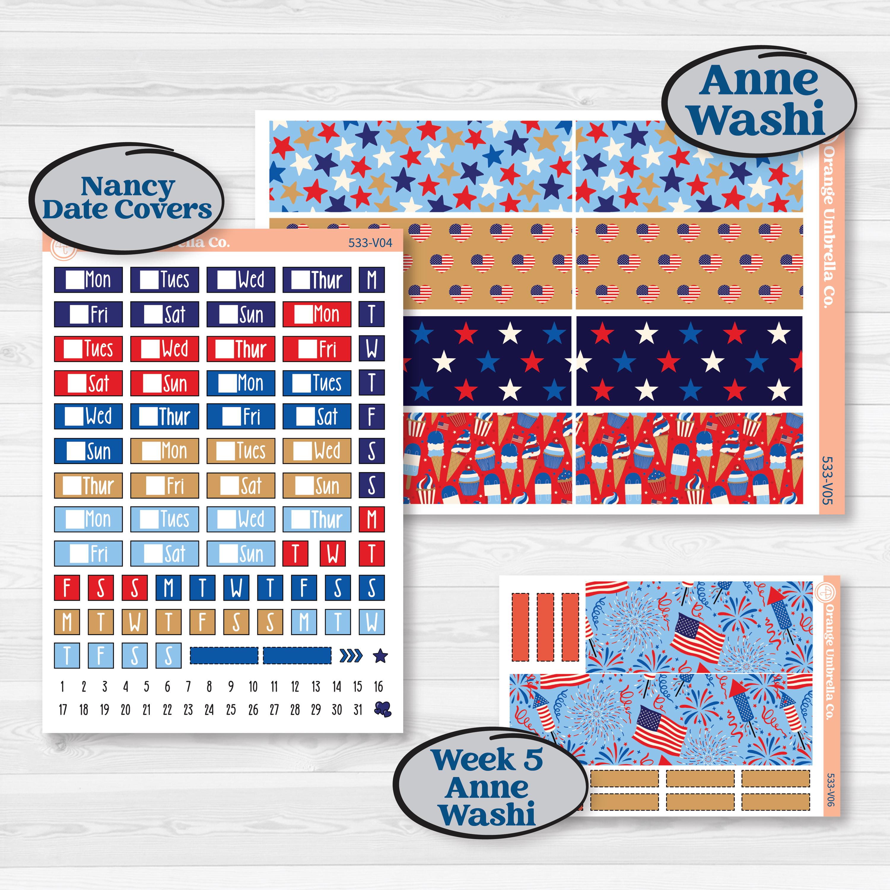 Fourth of July | Laurel Denise Nancy Large + Anne Large Planner Kit Stickers | Red White & Kaboom | KIT-533-V