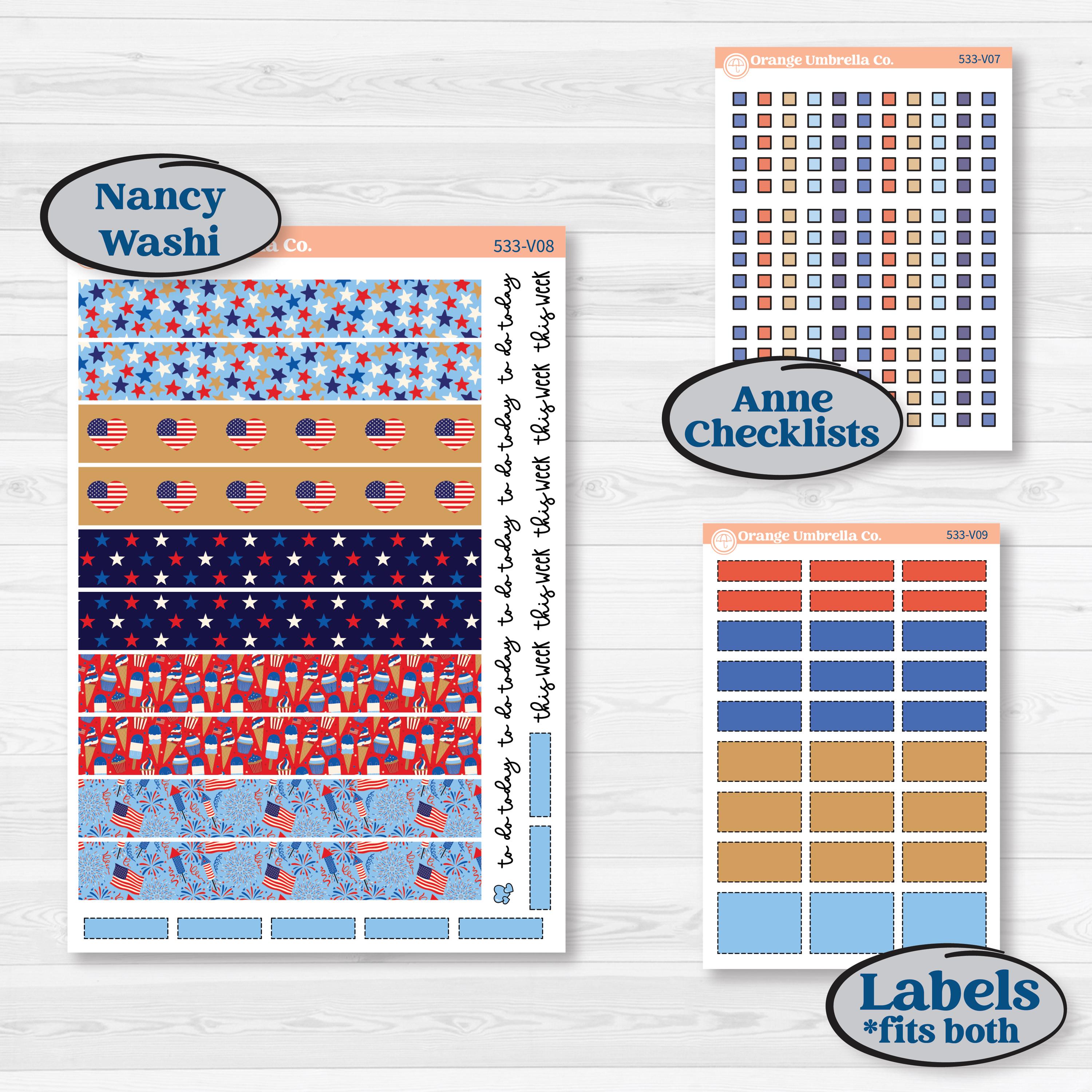 Fourth of July | Laurel Denise Nancy Large + Anne Large Planner Kit Stickers | Red White & Kaboom | KIT-533-V