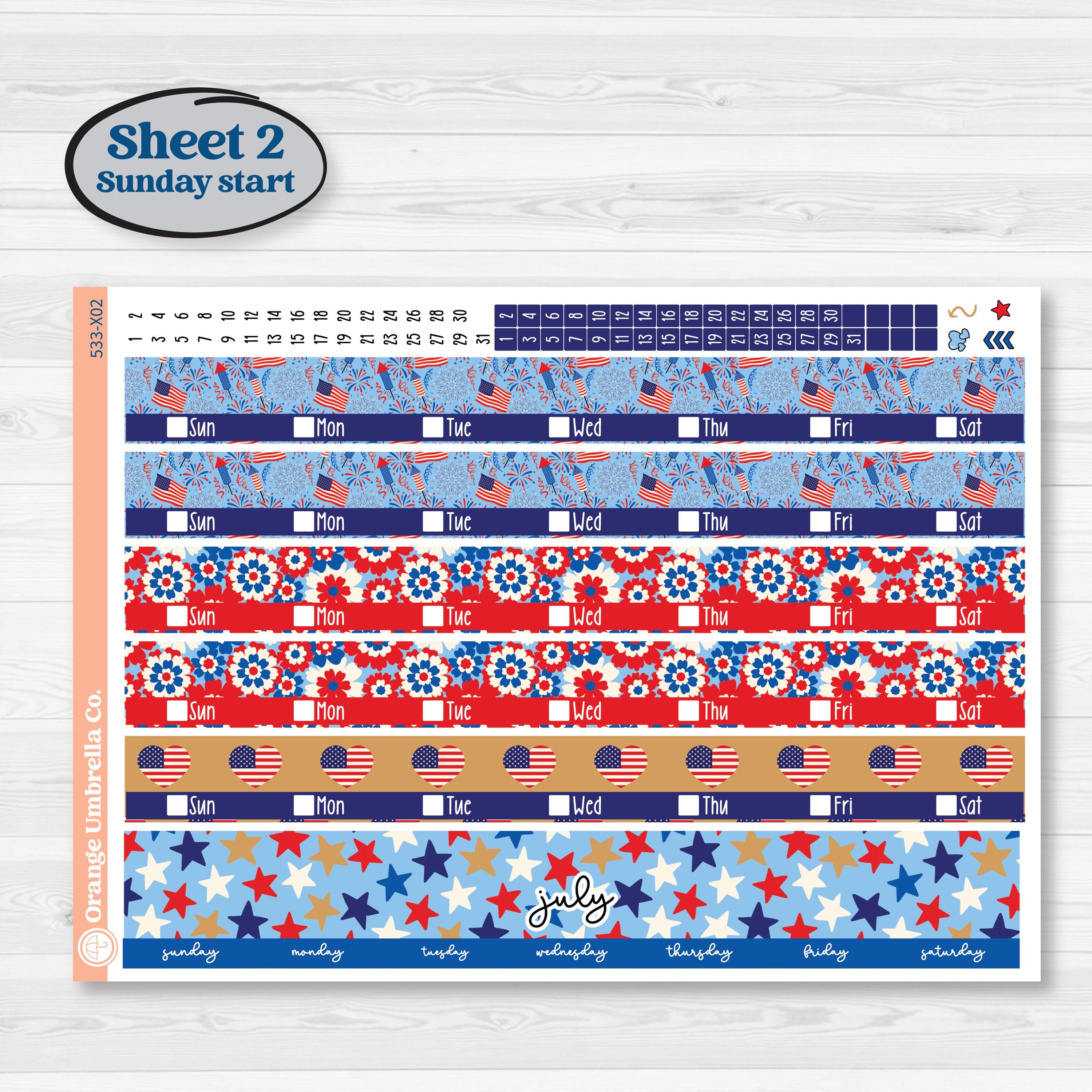 Fourth of July | Laurel Denise Jo Large Planner Kit Stickers | Red White & Kaboom | KIT-533-X