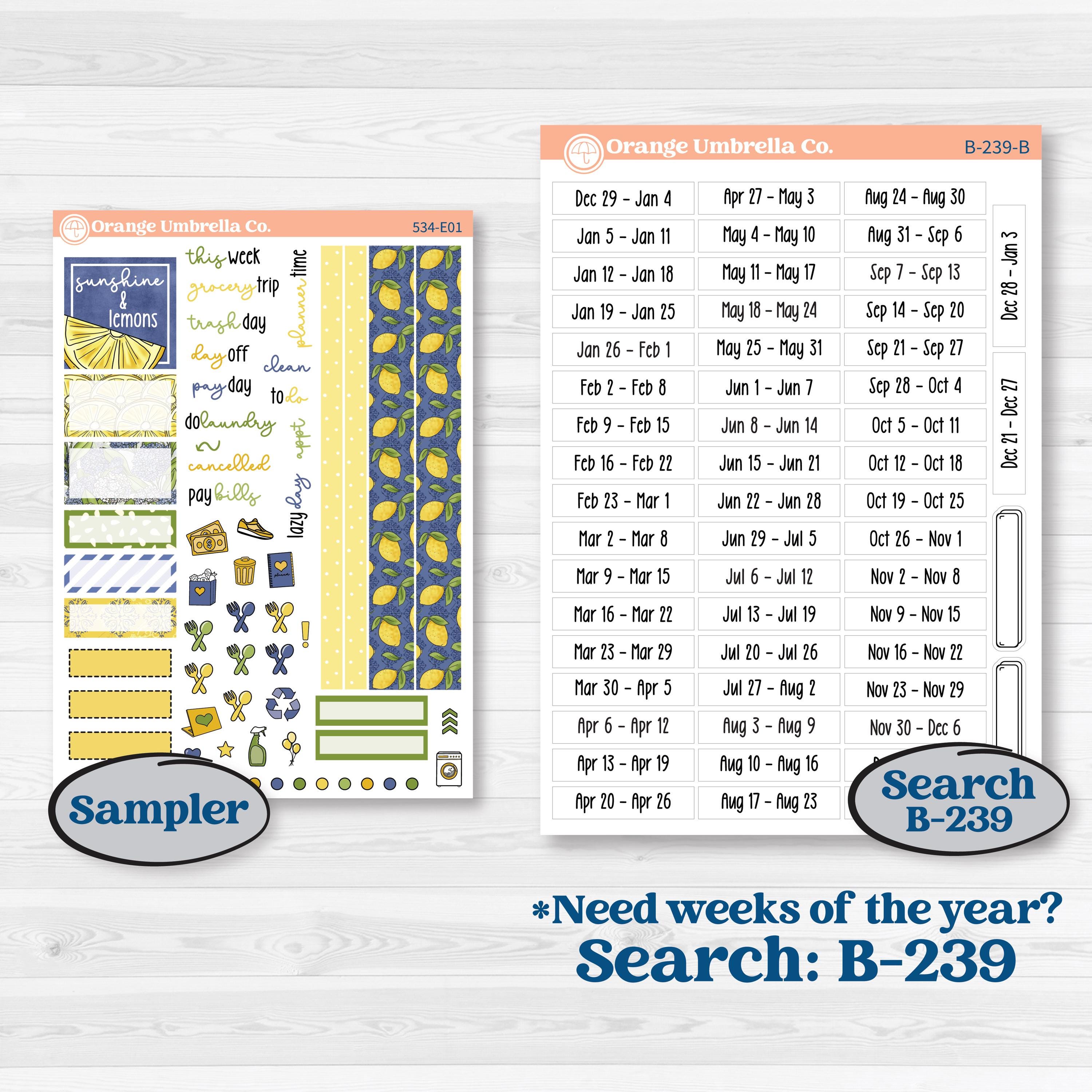 Summer Lemon Kit | Hobonichi Cousin Weekly & Daily Planner Kit Stickers | Lemonade Stand | KIT-534-E