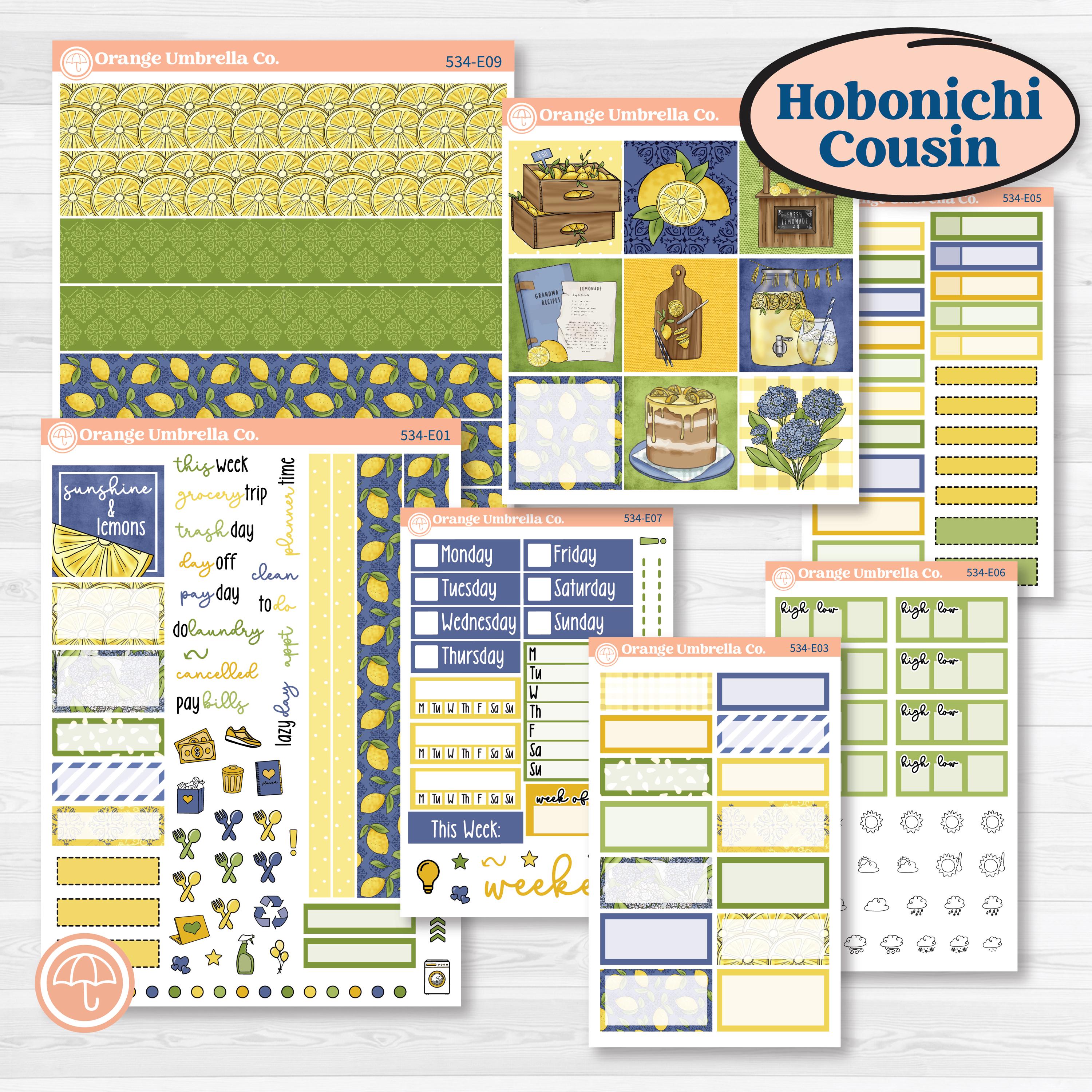 Summer Lemon Kit | Hobonichi Cousin Weekly & Daily Planner Kit Stickers | Lemonade Stand | KIT-534-E