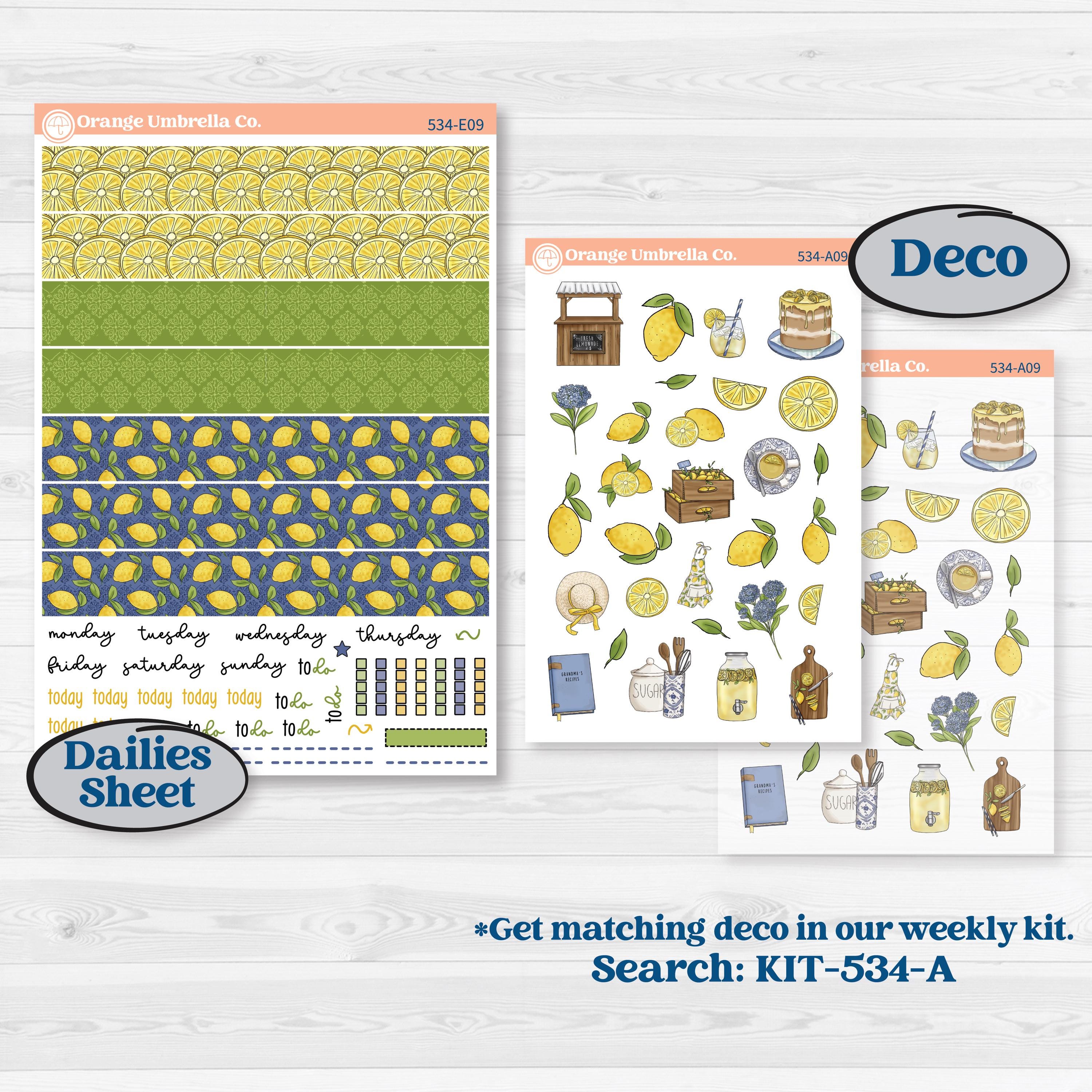 Summer Lemon Kit | Hobonichi Cousin Weekly & Daily Planner Kit Stickers | Lemonade Stand | KIT-534-E