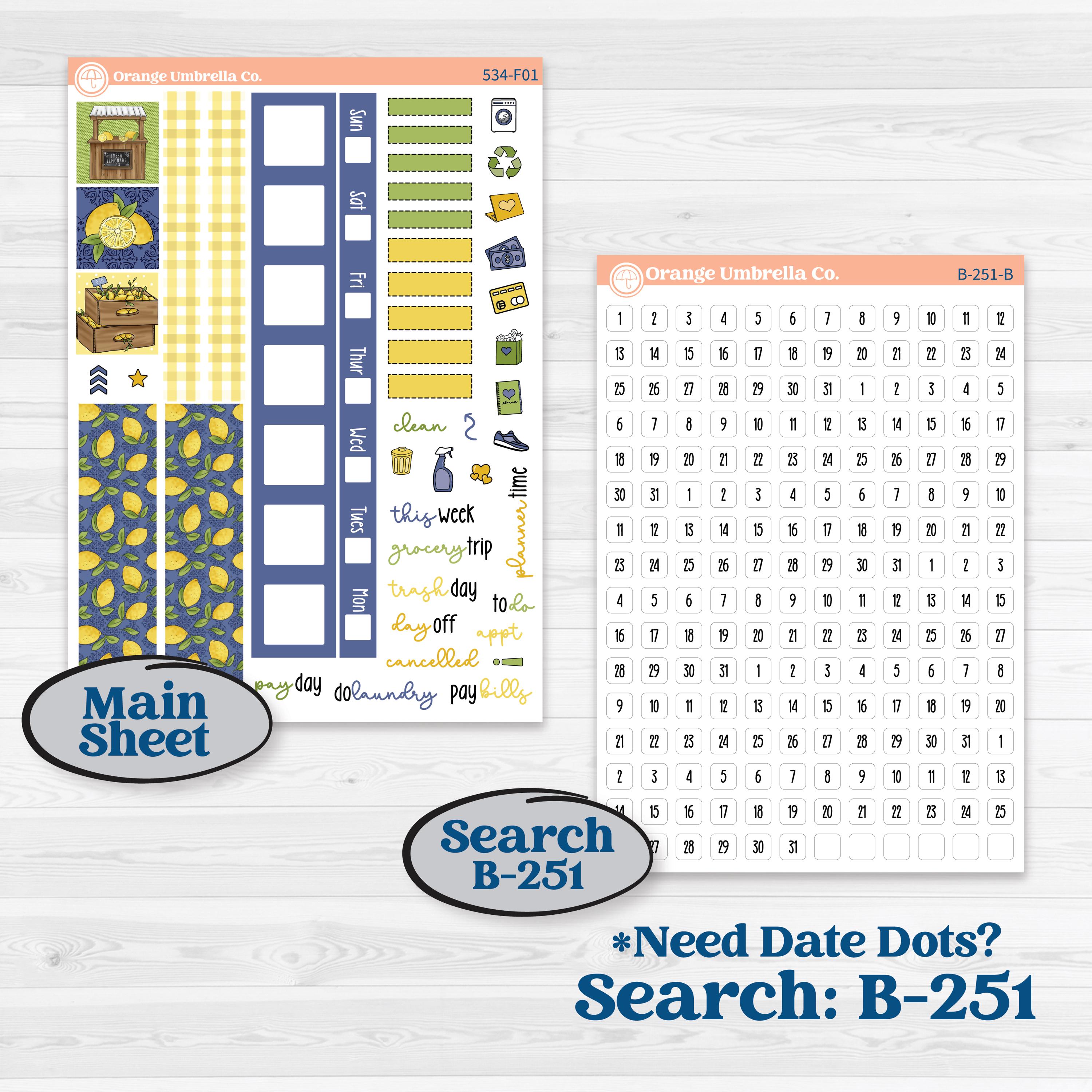 Summer Lemon Kit | Hobonichi Weeks Weekly Planner Kit Stickers | Lemonade Stand | KIT-534-F