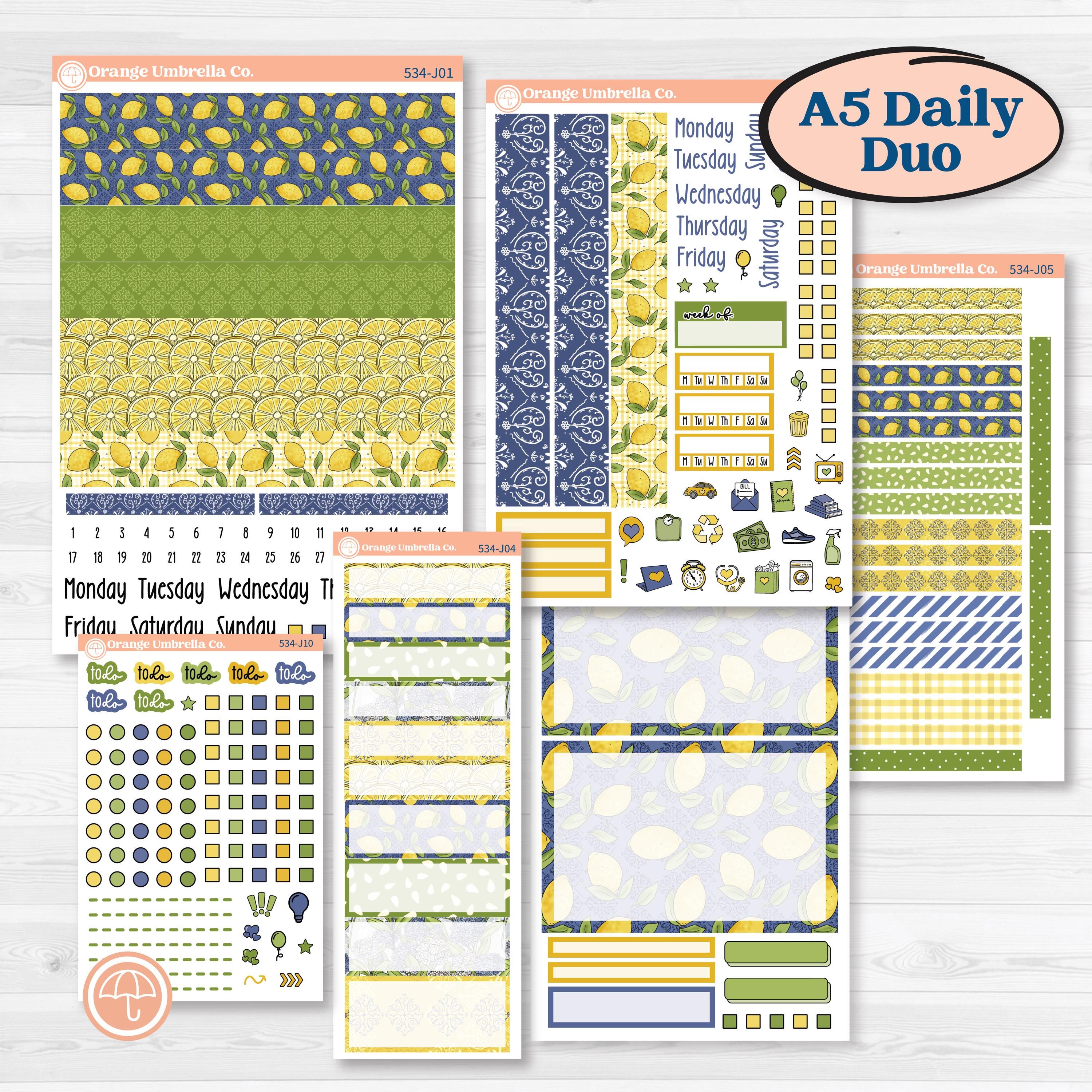 Summer Lemon Kit | A5 Daily Duo Planner Kit Stickers | Lemonade Stand | KIT-534-J