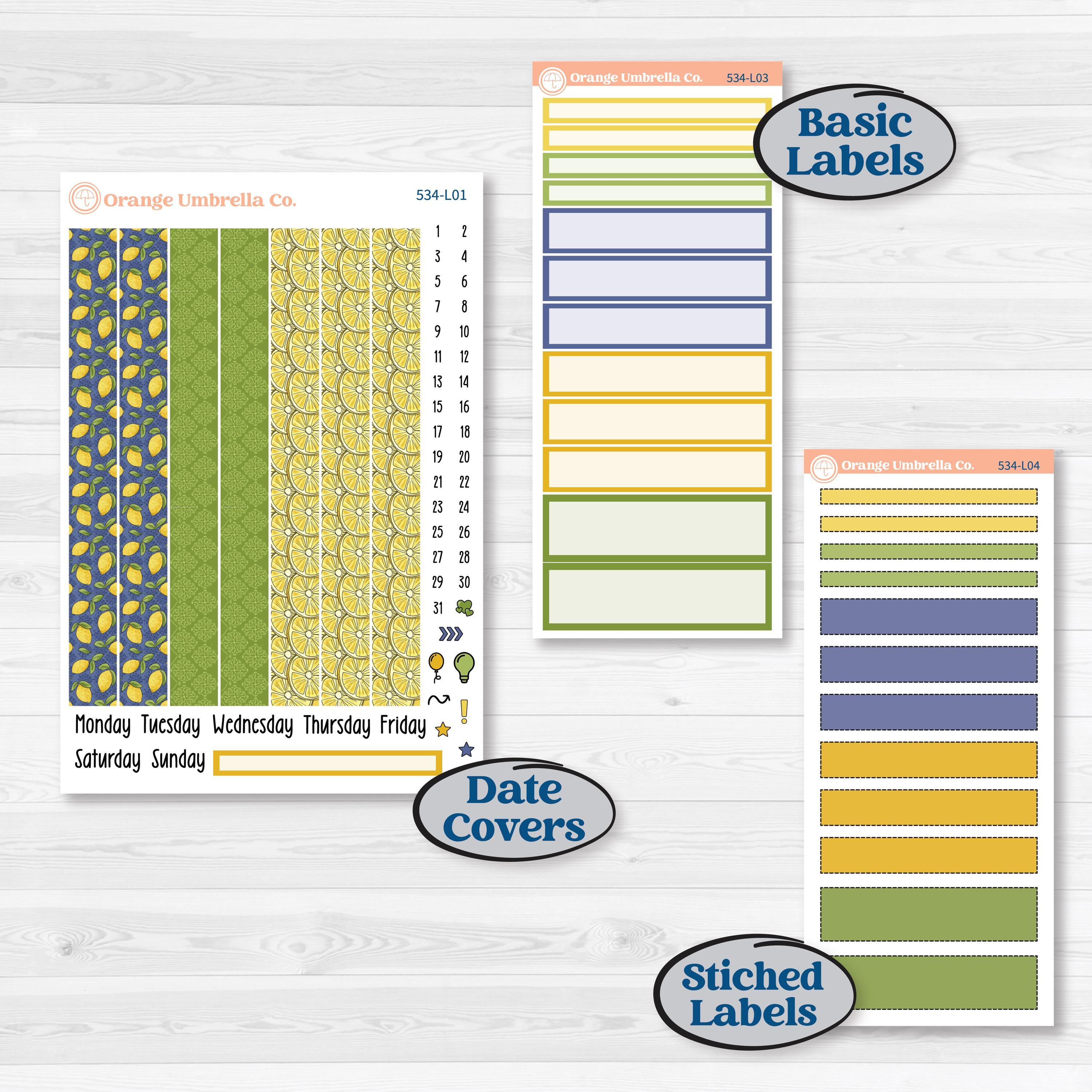 Summer Lemon Kit | 7x9 Plum Daily Planner Kit Stickers | Lemonade Stand | KIT-534-L