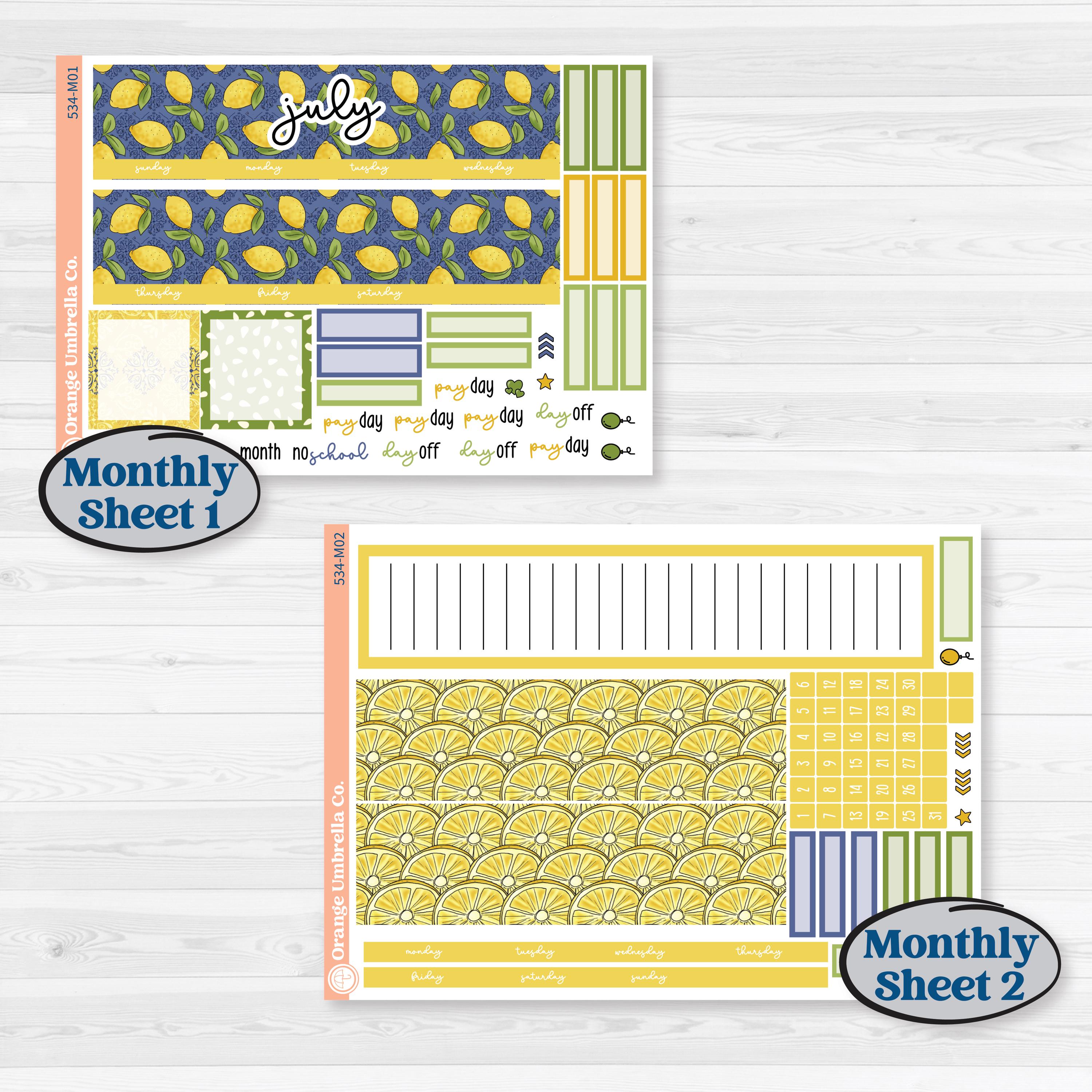 Summer Lemon Kit | A5 Erin Condren Monthly & Productivity Dashboard Sticker Kit | Lemonade Stand | KIT-534-M