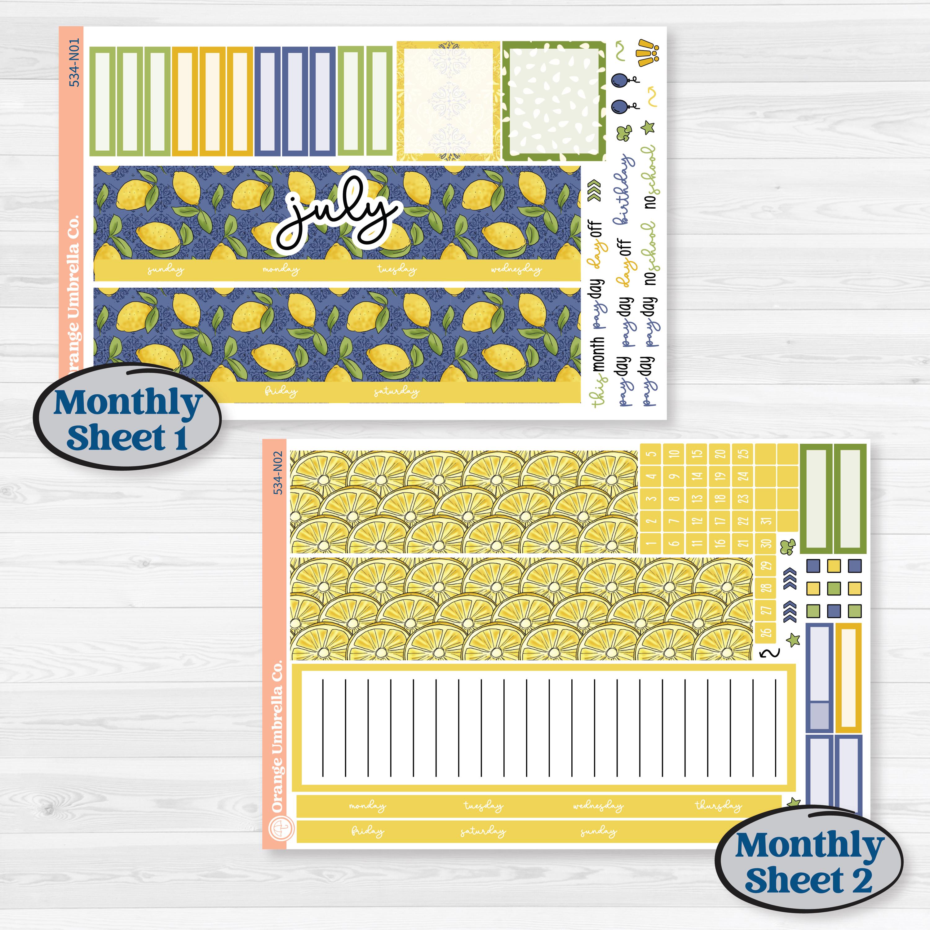 Summer Lemon Kit | 7x9 Erin Condren Life Planner Monthly & Dashboard Sticker Kit | Lemonade Stand | KIT-534-N