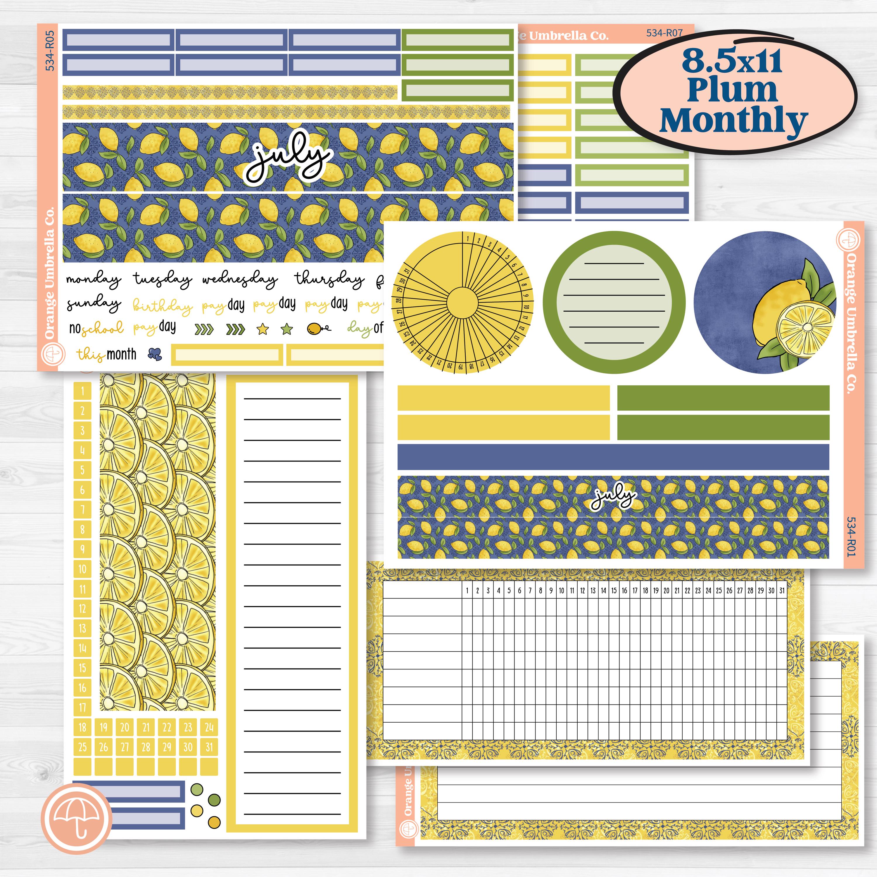 Summer Lemon Kit | 8.5x11 Plum Monthly & Dashboard Planner Kit Stickers | Lemonade Stand | KIT-534-R