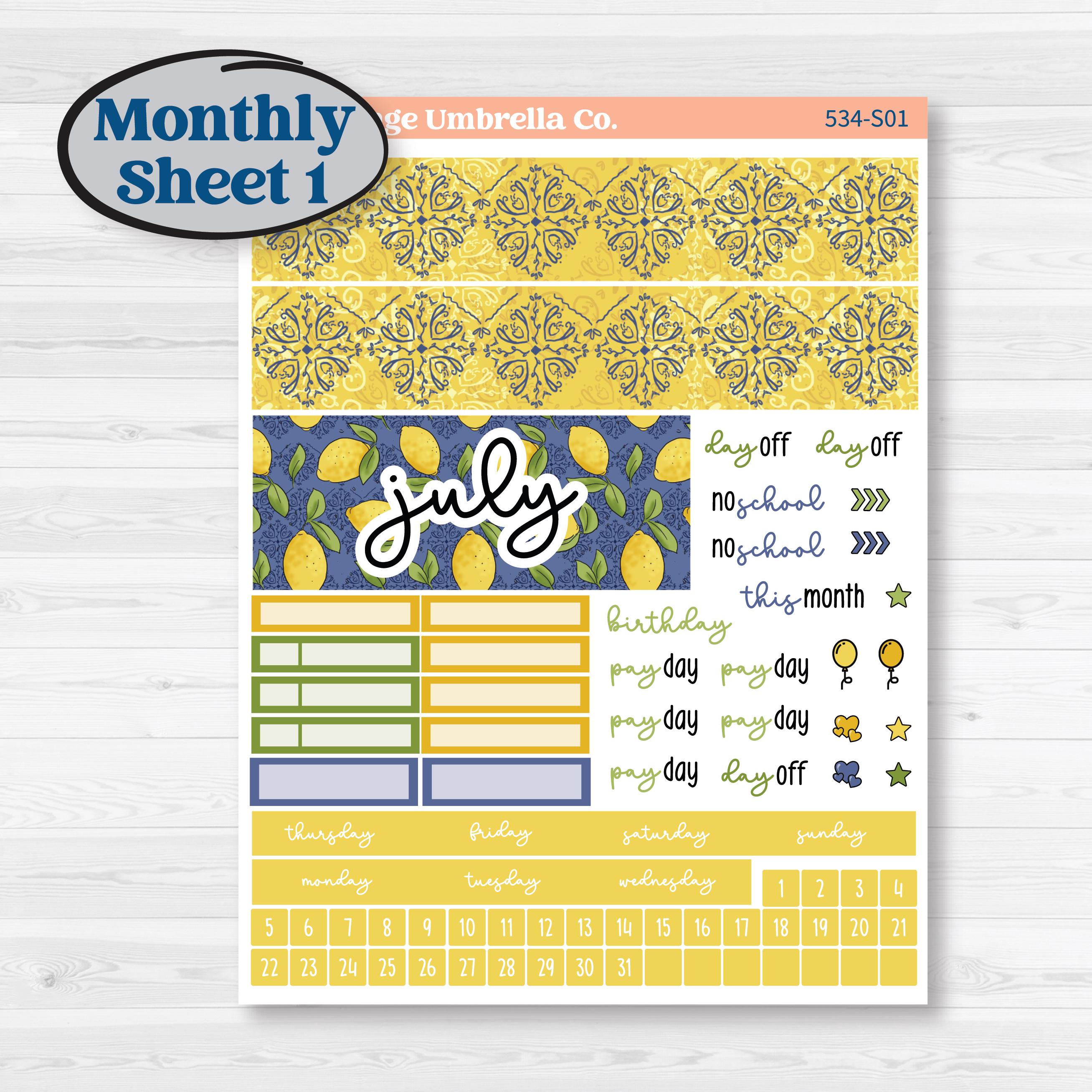 Summer Lemon Kit | Hobonichi Cousin Monthly Planner Kit Stickers | Lemonade Stand | KIT-534-S