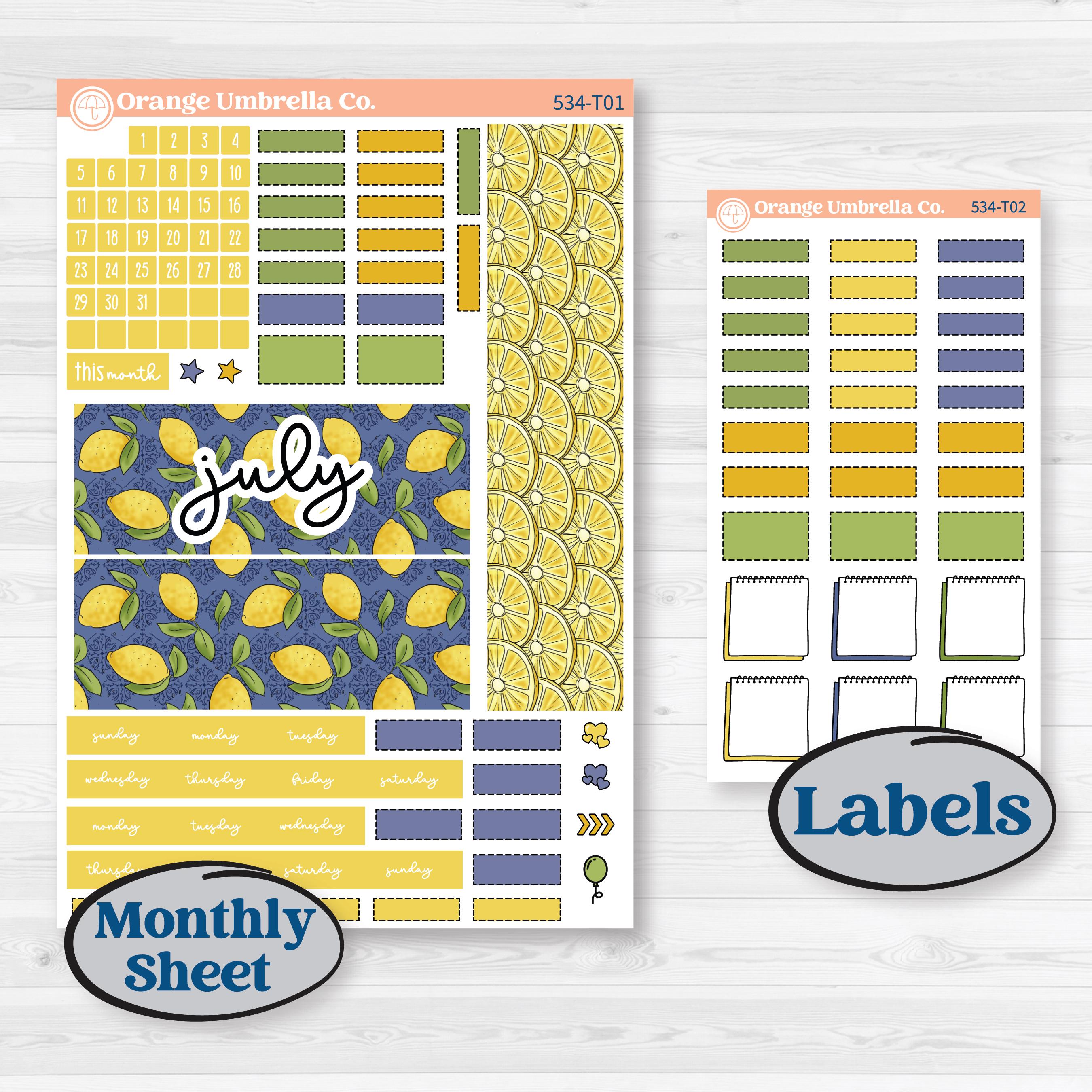 Summer Lemon Kit | Hobonichi Weeks Monthly Planner Kit Stickers | Lemonade Stand | KIT-534-T