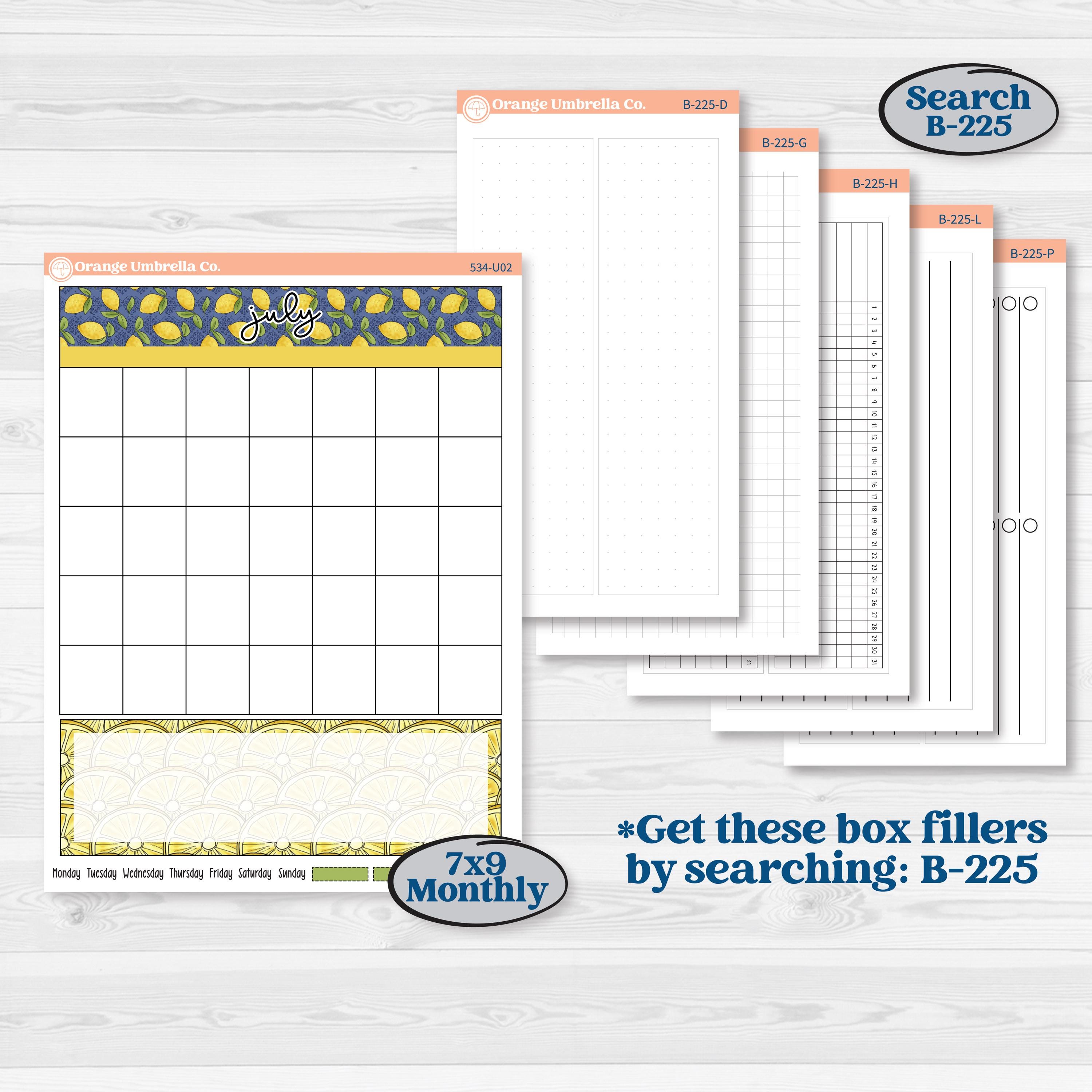 Summer Lemon Kit | A5 or 7x9 Create Your Own Monthly or Dashboard Universal | Monthly & Reading Log Sticker Kit | Lemonade Stand | KIT-534-U