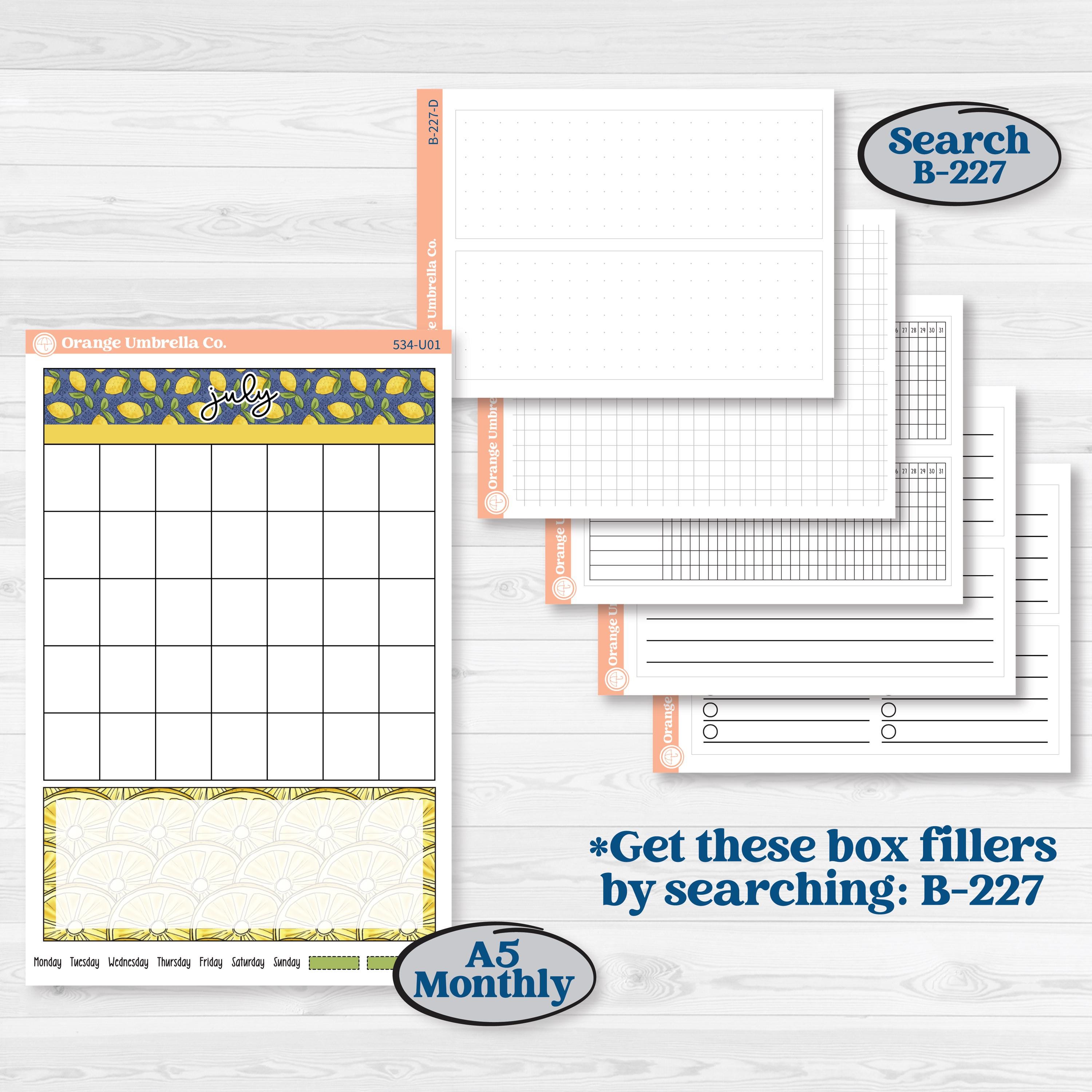 Summer Lemon Kit | A5 or 7x9 Create Your Own Monthly or Dashboard Universal | Monthly & Reading Log Sticker Kit | Lemonade Stand | KIT-534-U