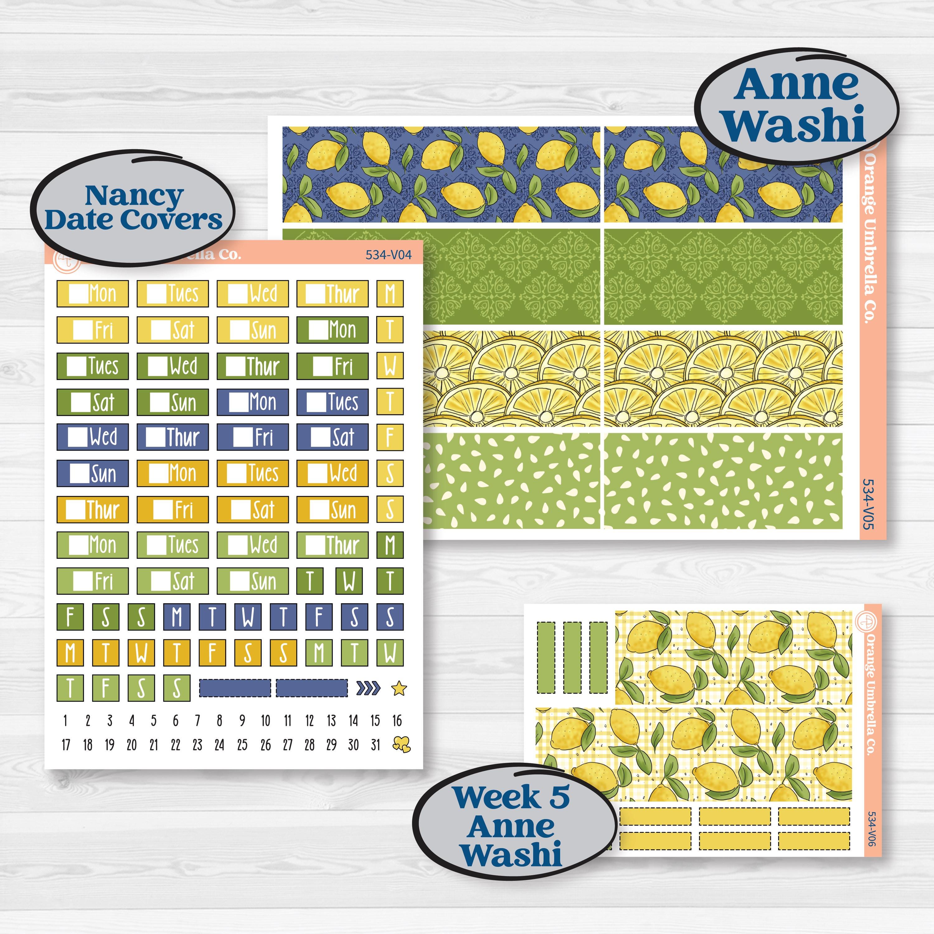 Summer Lemon Kit | Laurel Denise Nancy Large & Anne Large Planner Kit Stickers | Lemonade Stand | KIT-534-V