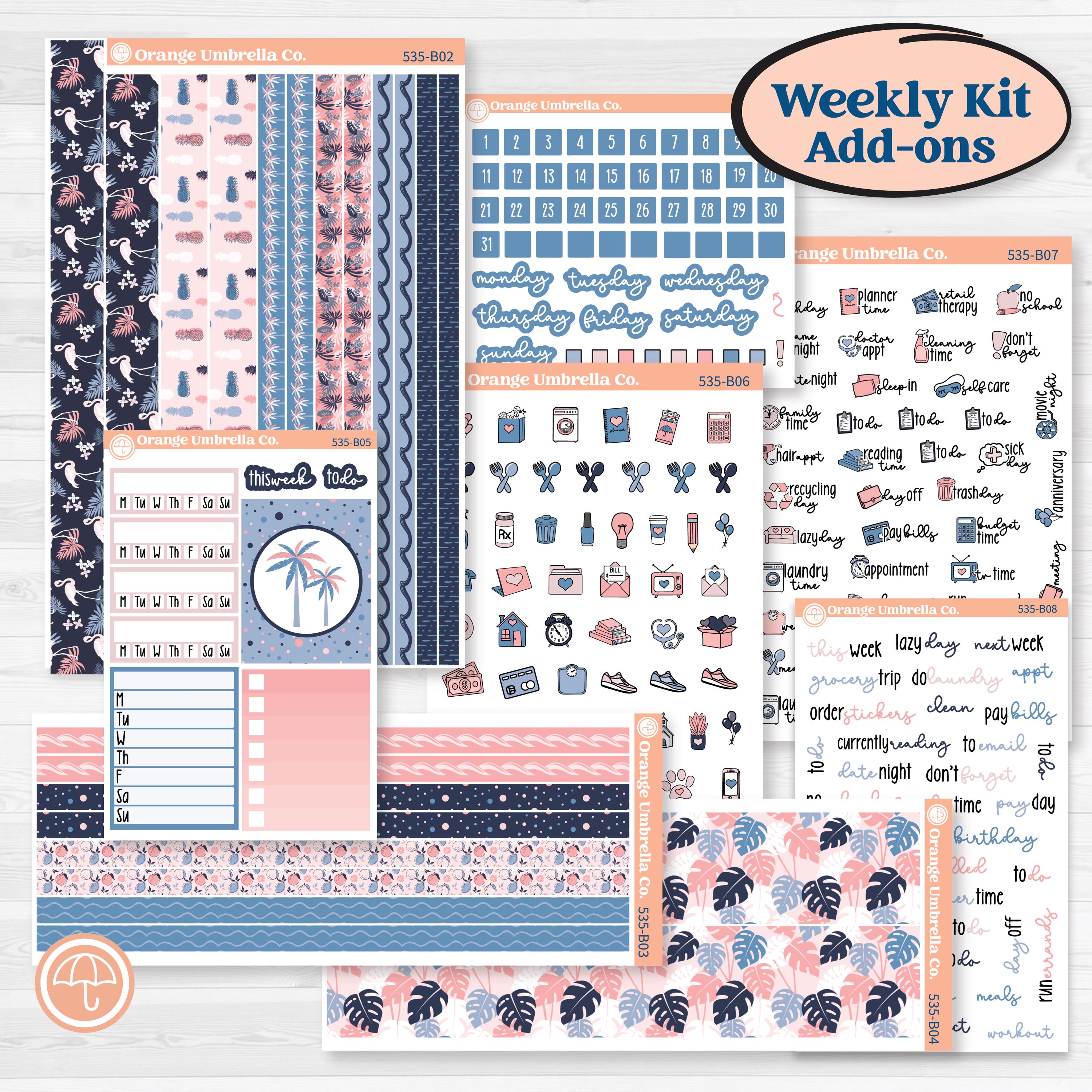 Tropical Flamingo | Weekly Add-On Planner Kit Stickers | Island Time | KIT-535-B