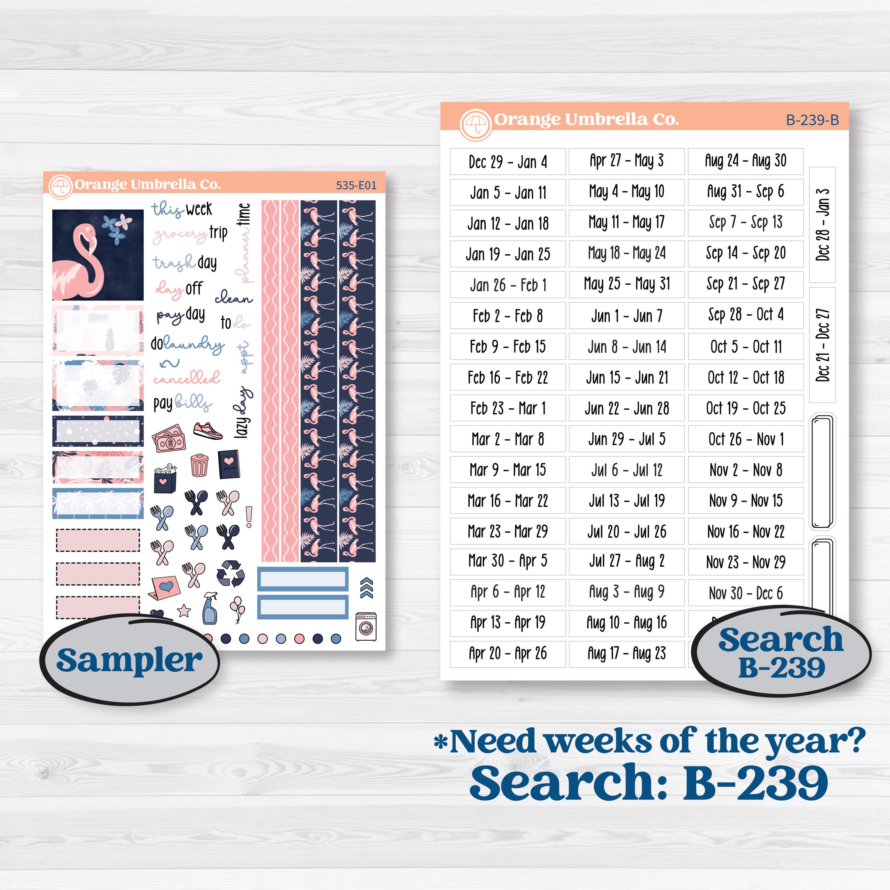 Tropical Flamingo | Hobonichi Cousin Weekly & Daily Planner Kit Stickers | Island Time | KIT-535-E